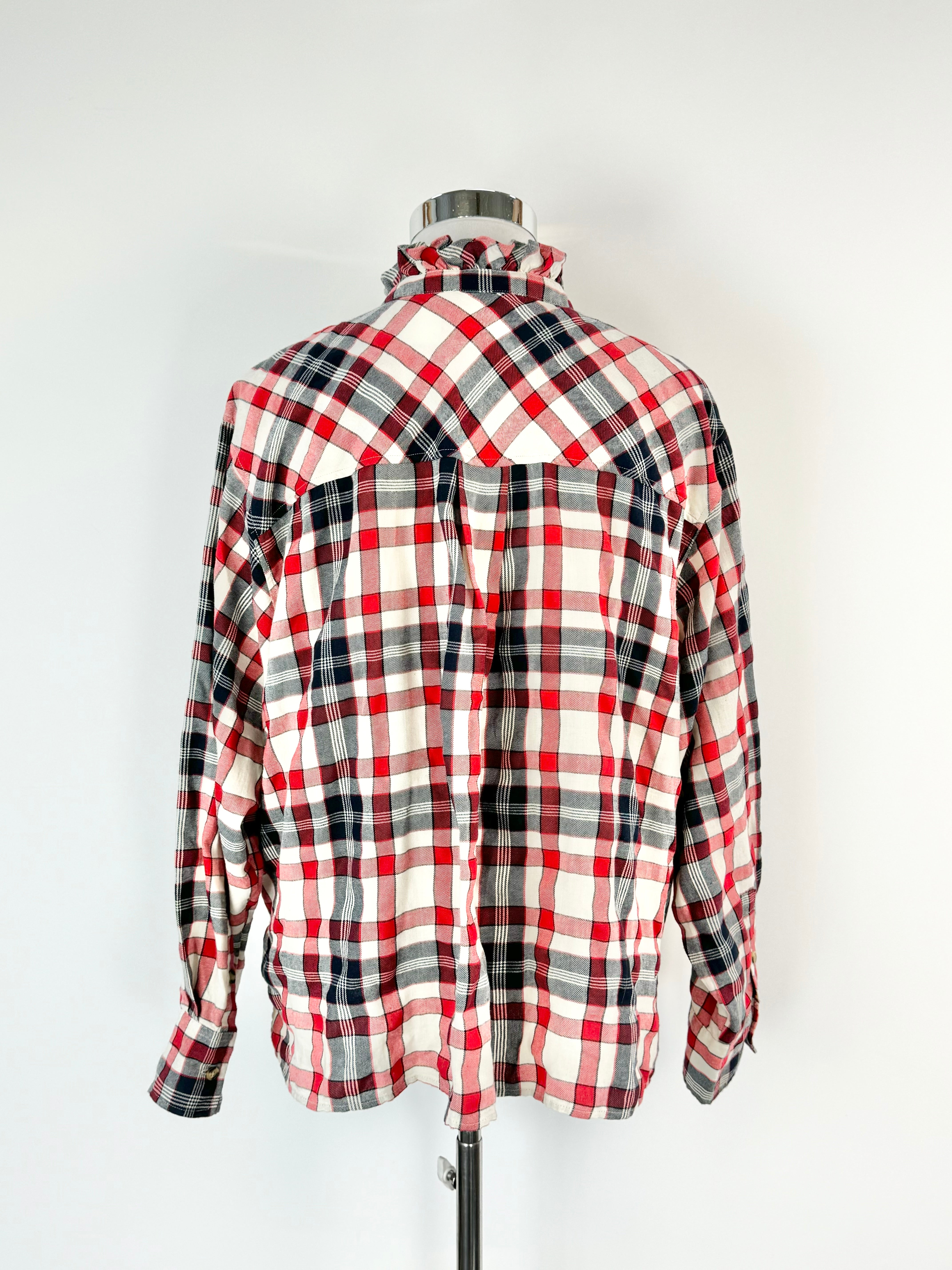 Alessandria Burnt Orange Plaid Ruffle Trim Blouse - AU16