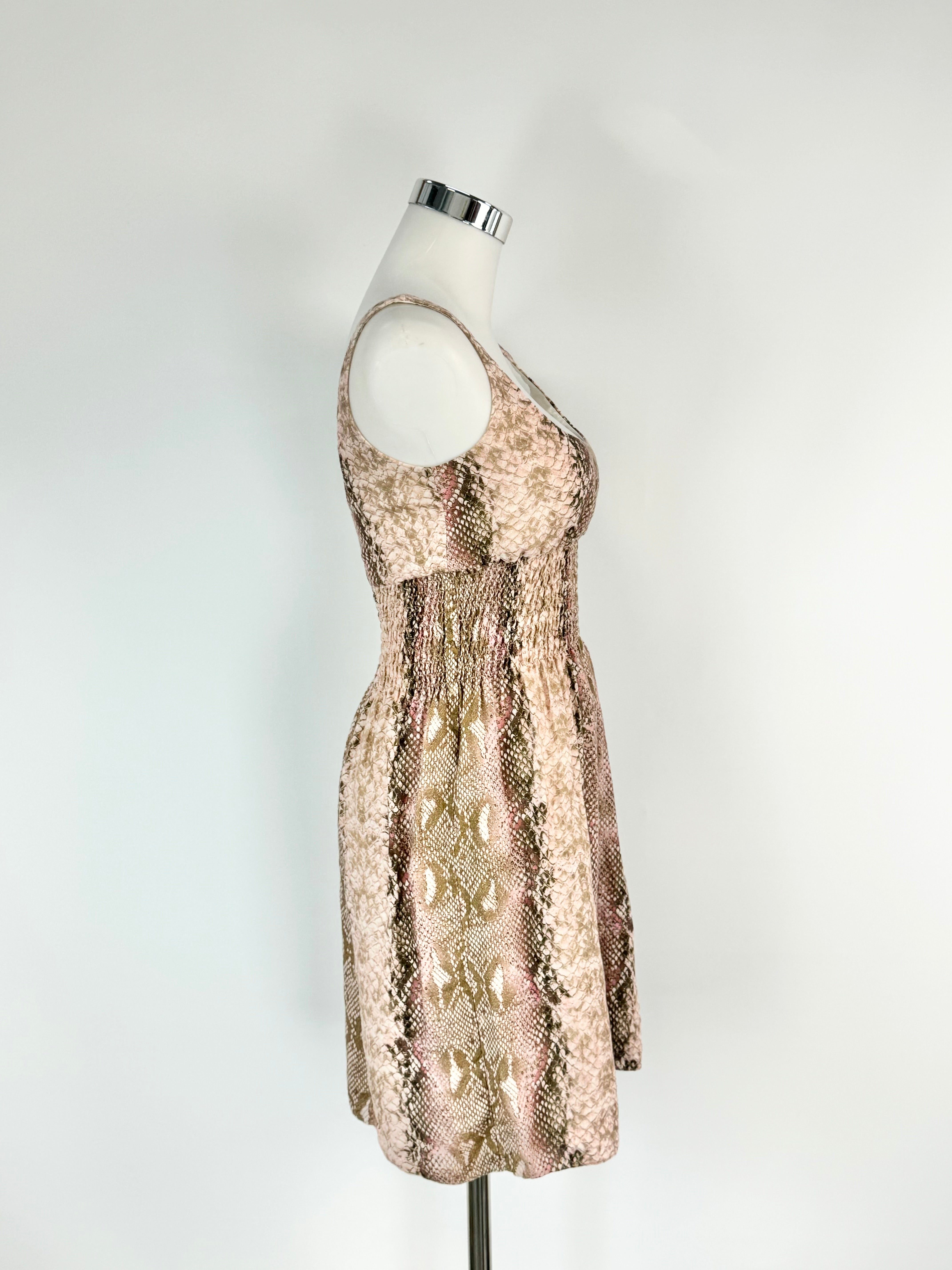 Emilia Wickstead Dusty Pink Linen Snakeskin Pattern Midi Dress - AU8