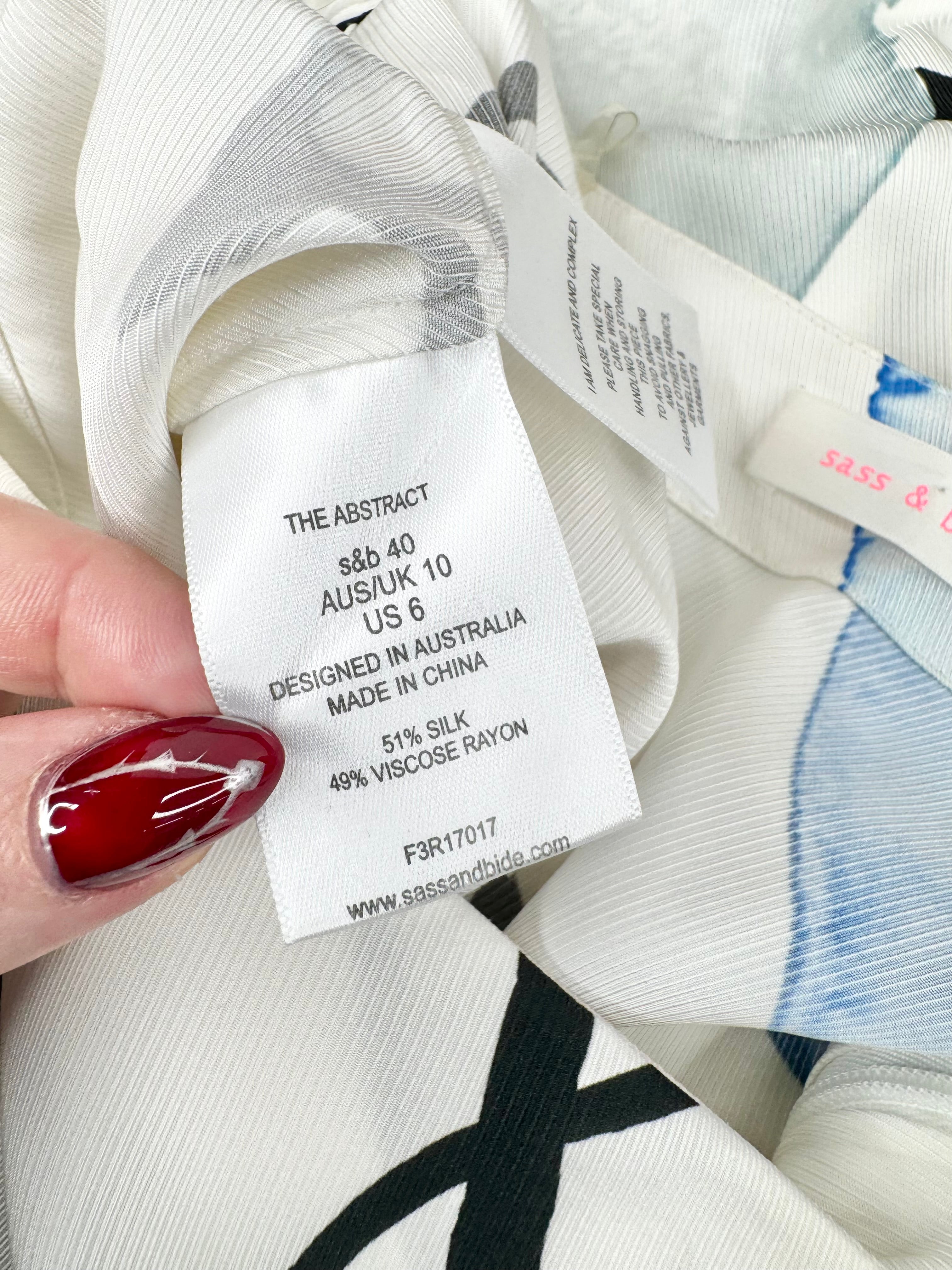 Sass & Bide White, Blue & Grey 'The Abstract' Asymmetric Skirt - AU10