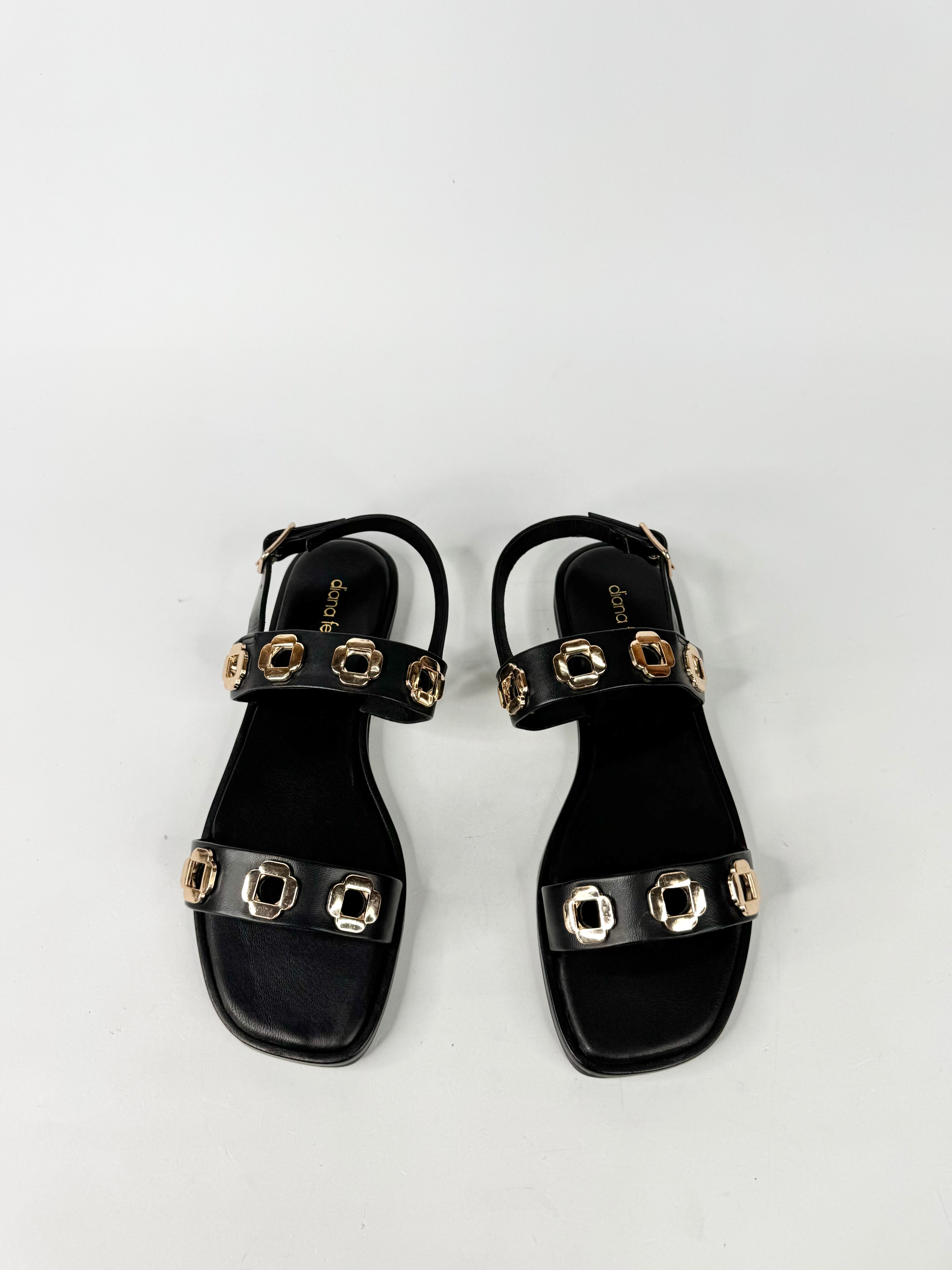 MFW Diana Ferrari Todri-DF Black Gold Eyelet Sandals - EU37