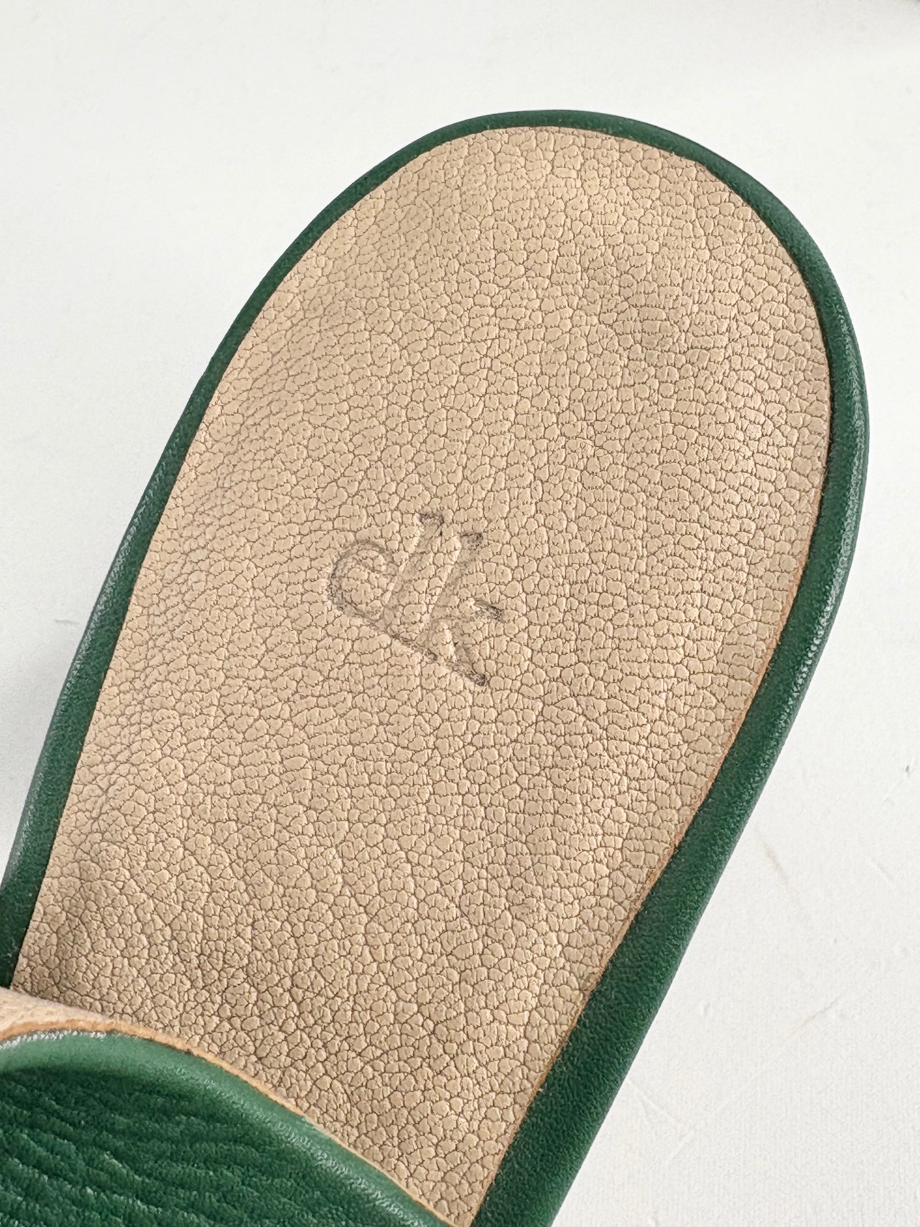 Elk Forest Green Leather Open-Toe Sandals - EU40