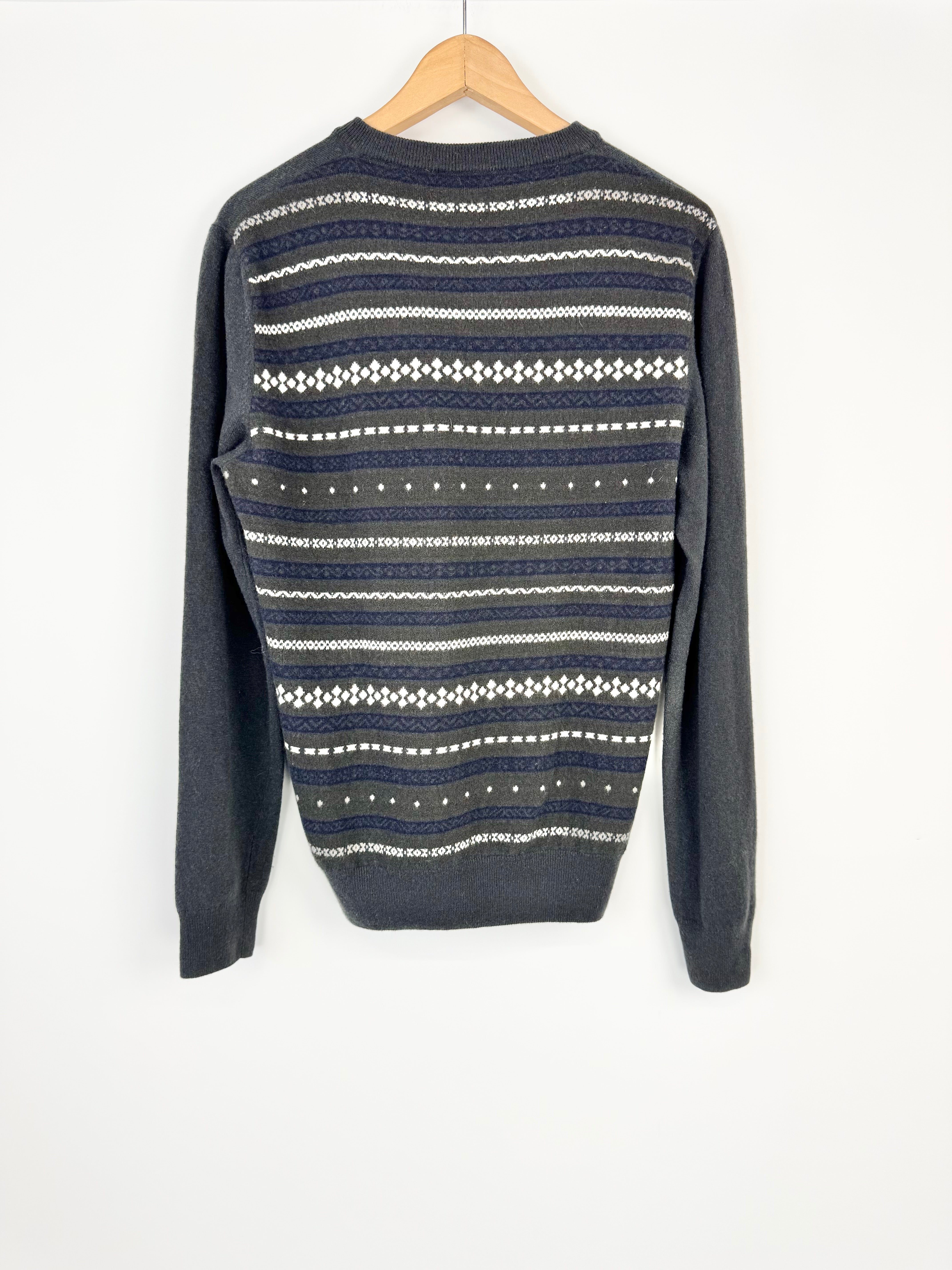 Hermès Black Dark Grey Patterned Wool & Cashmere Jumper - AU12