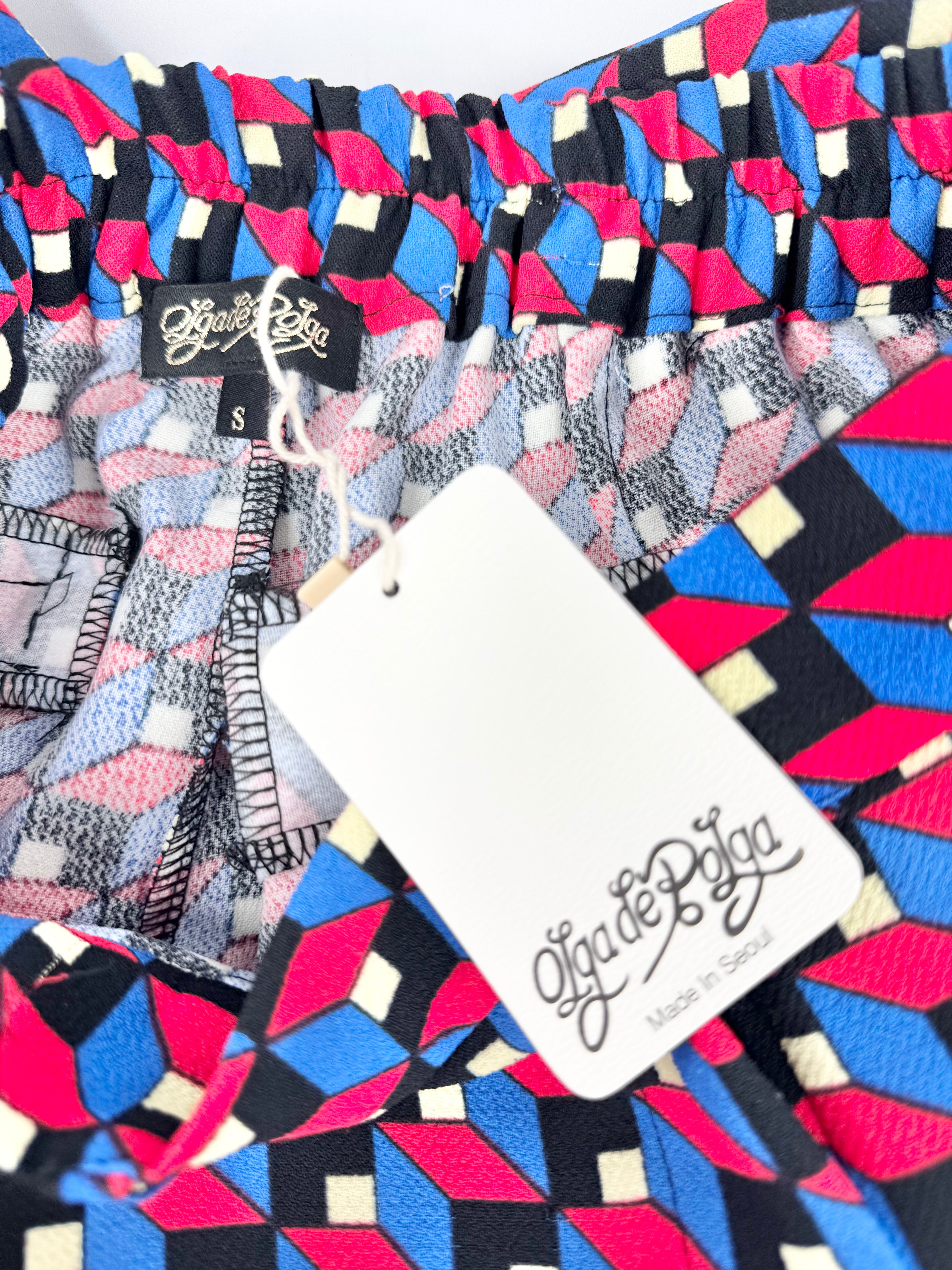 Olga de Polga Red, Blue Black & Cream Cubist Pattern Slacks - AU8