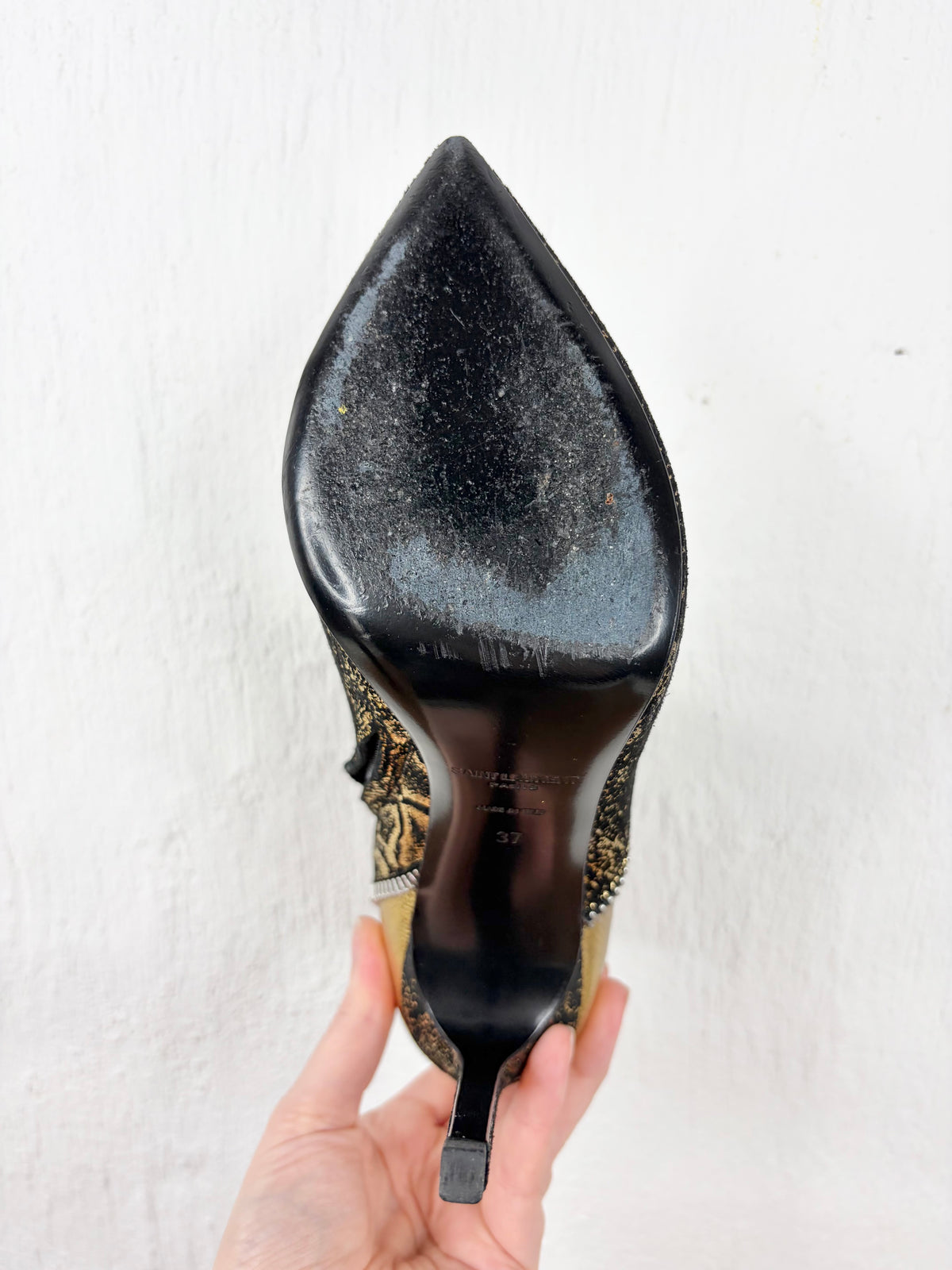 Saint Laurent Black & Gold Snakeskin Pattern ‘Highhill’ Stiletto Boots - EU37