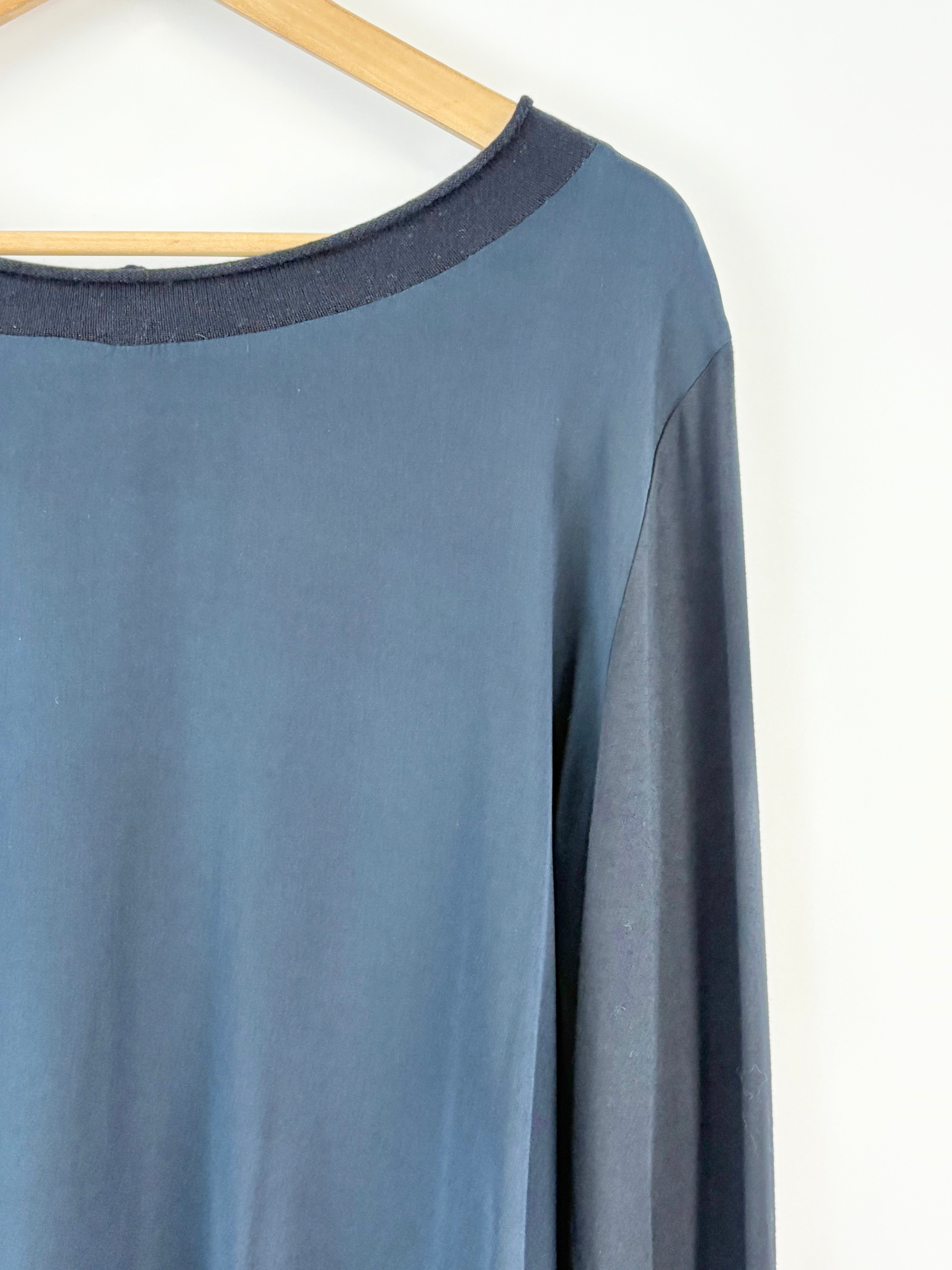 Le Tricot Perugia Navy Blue Silk Top - AU12/14