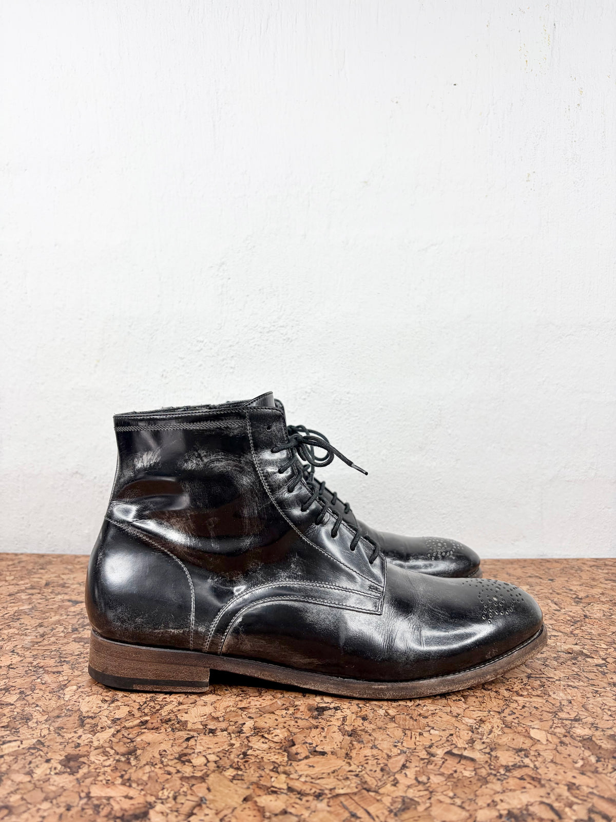 INK Black & Brushed Silver Brogue Detailed Lace Up Boots - EU42