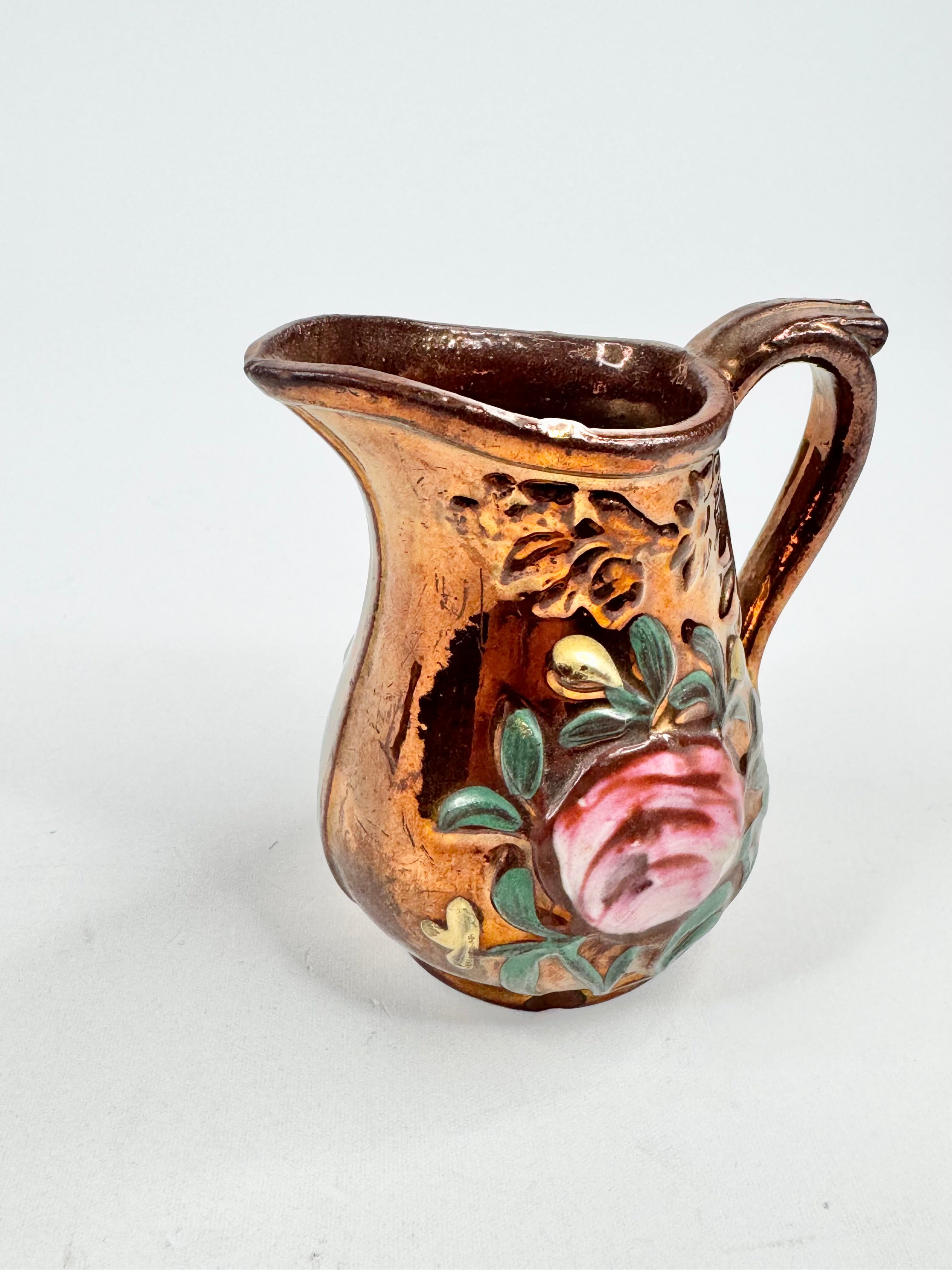 Vintage Copper Lusterware Floral Pitcher