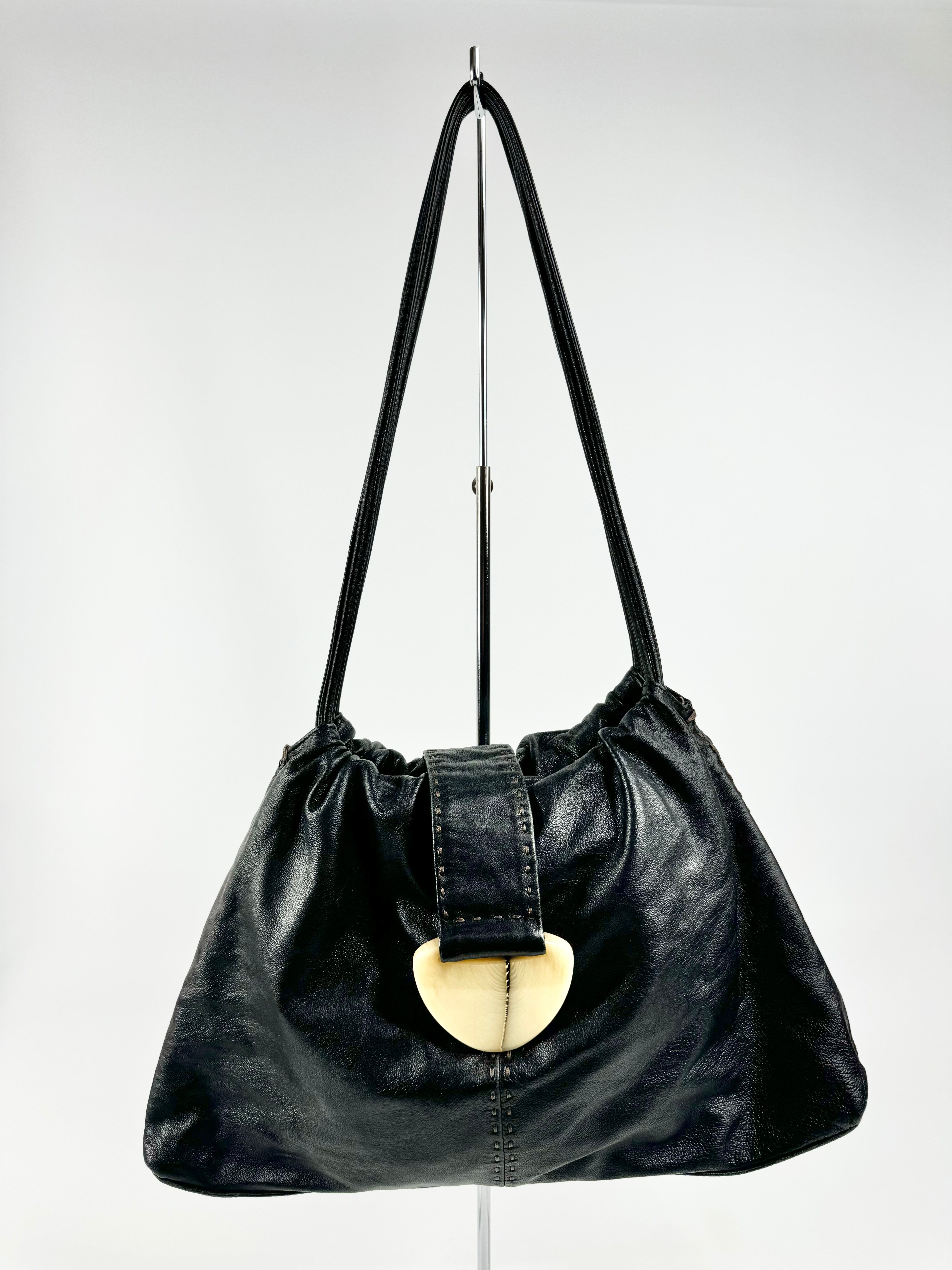 Oroton Buttery Black Leather Bag