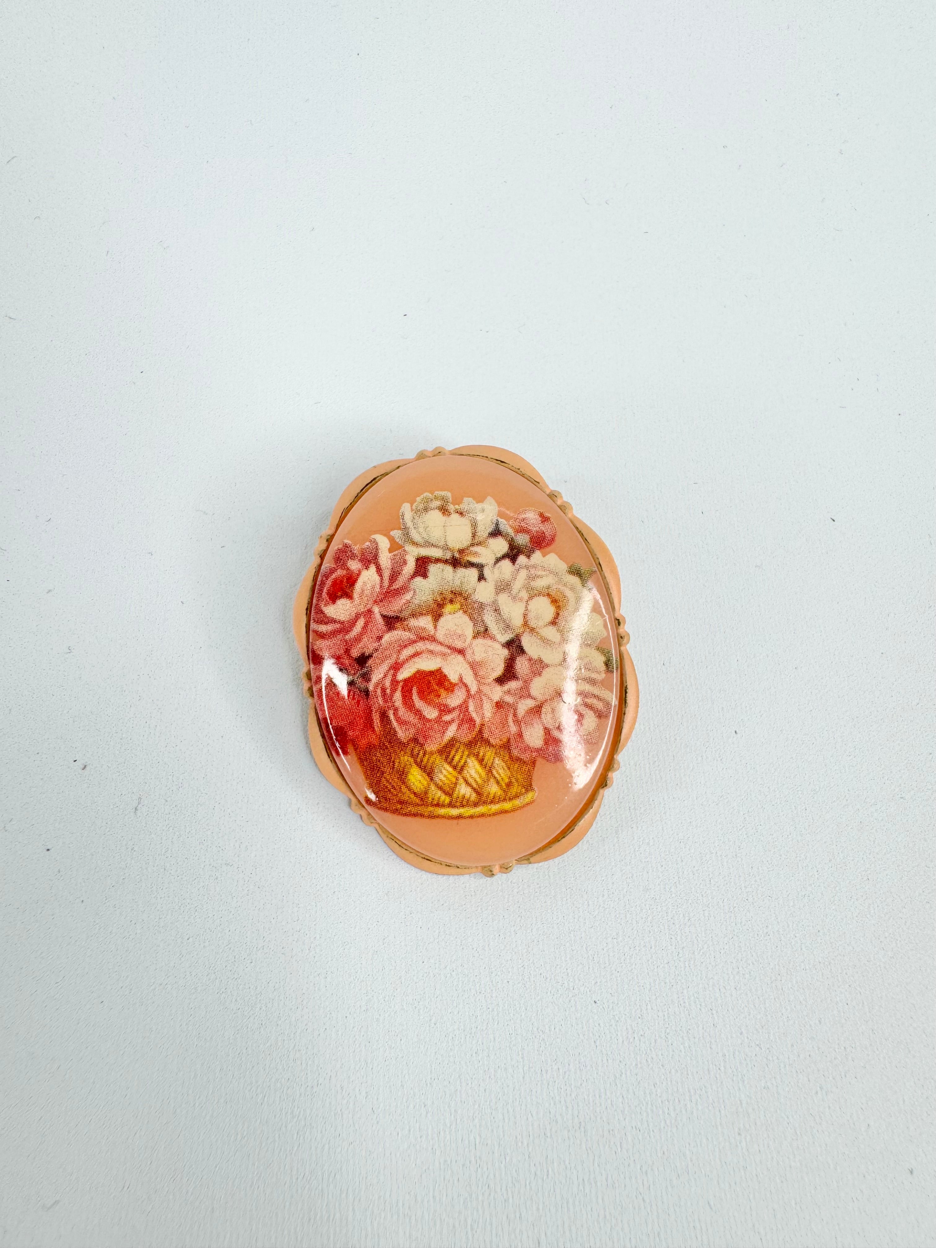 Vintage West German Peach Posey Brocade Brooch