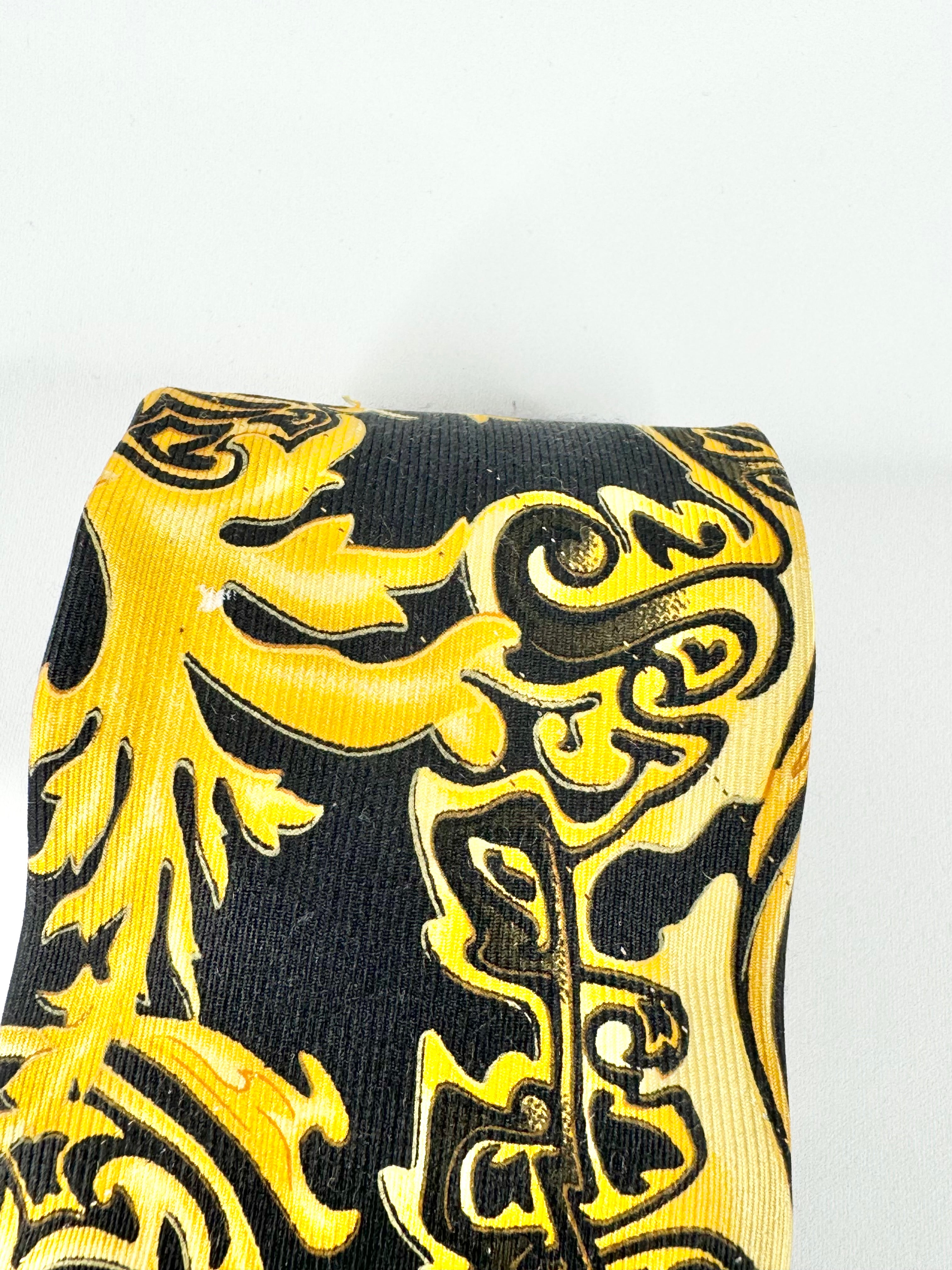 Versace Black & Gold Brocade Pattern Silk Tie