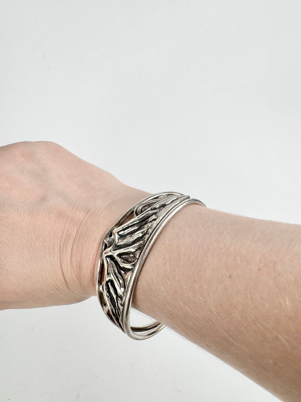 Vintage Silver Art Nouveau Mountain Scene Cuff