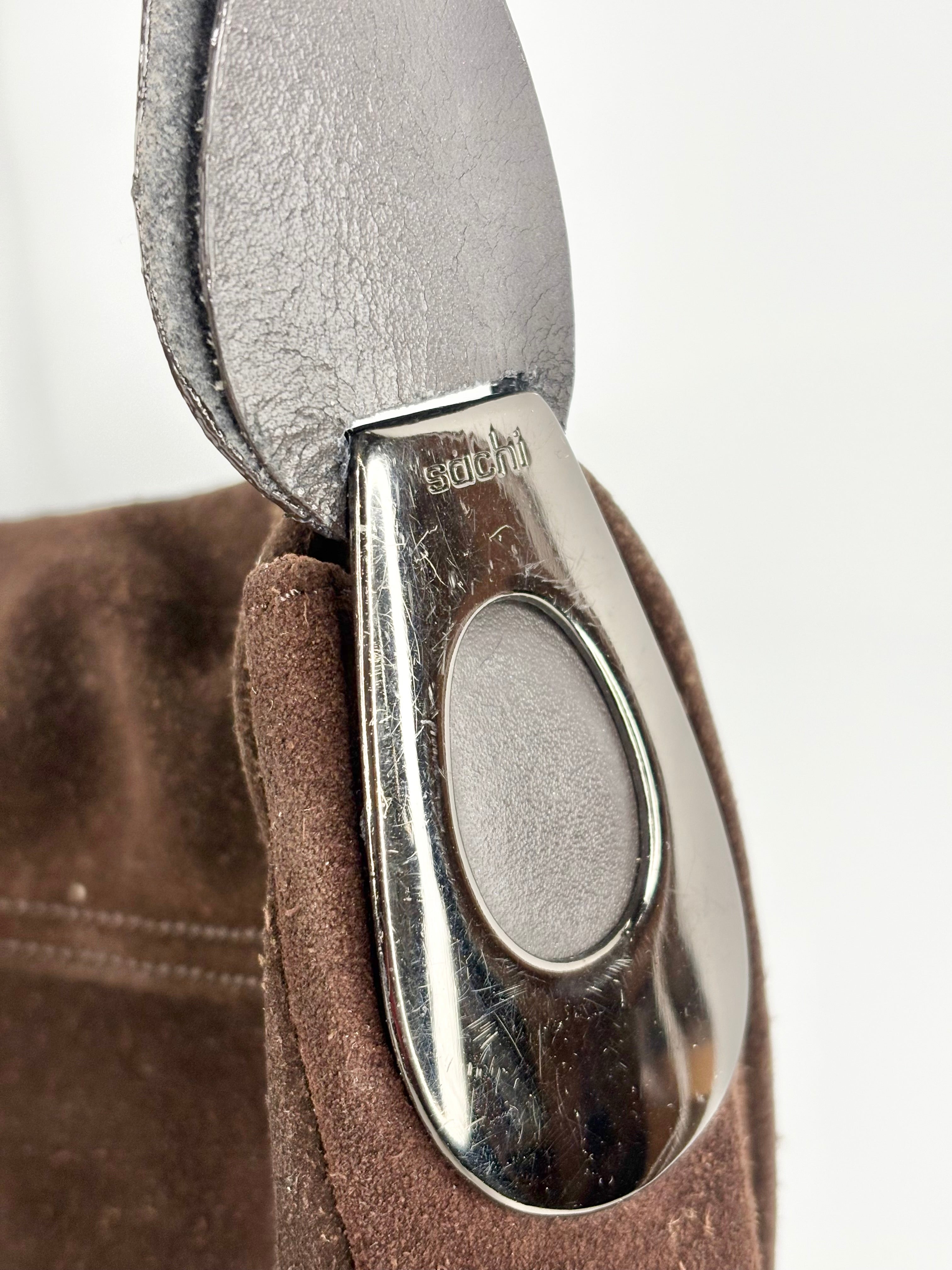 Sachi Dark Chocolate Brown Suede Small Messenger Bag