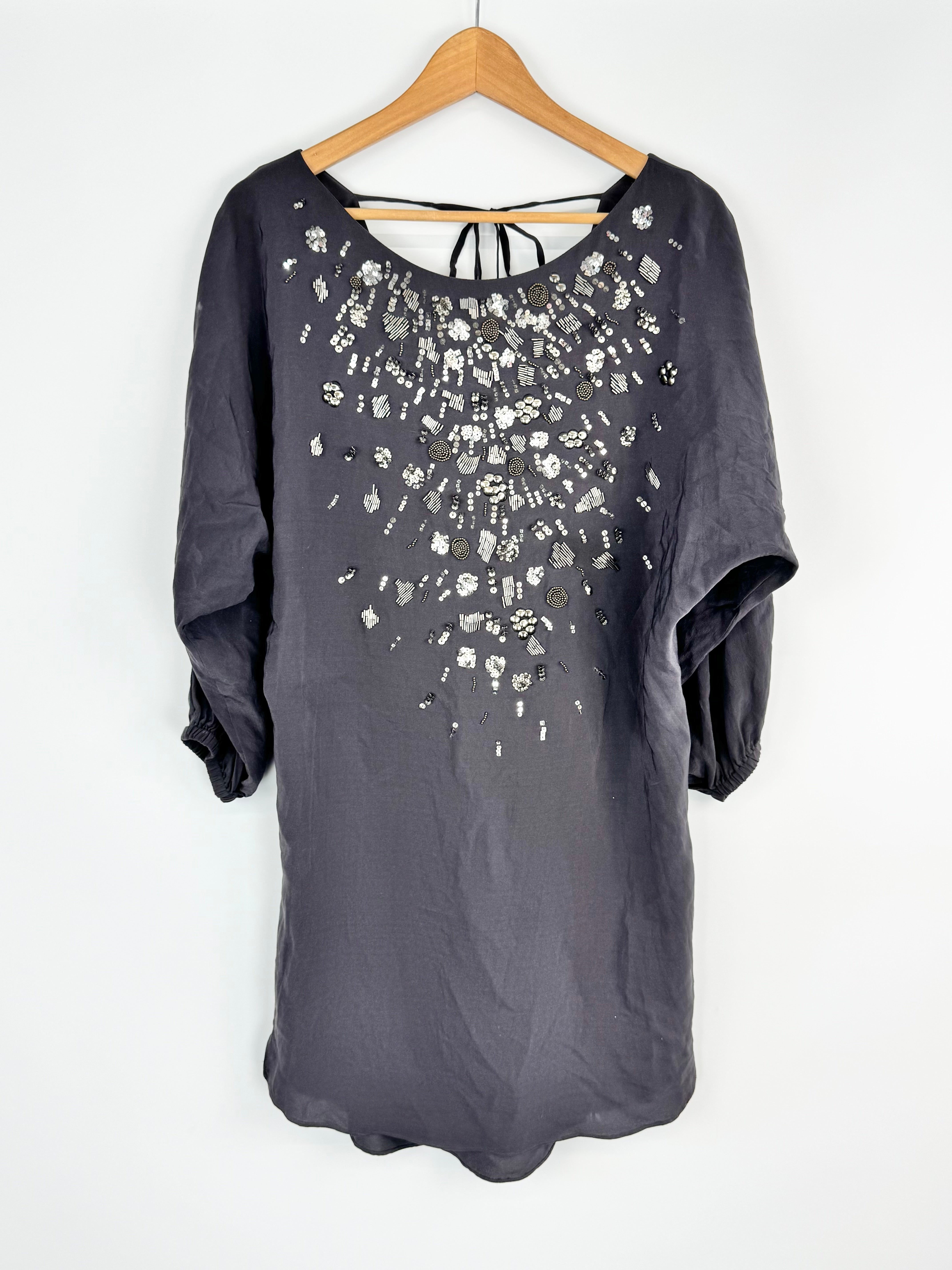 Rebecca Taylor Slate Grey Silk Sequin Embellished Tunic - AU10