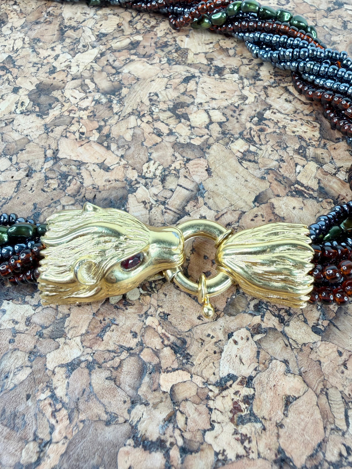 Joan Rivers Multi Strand Beaded Lion Clasp Necklace