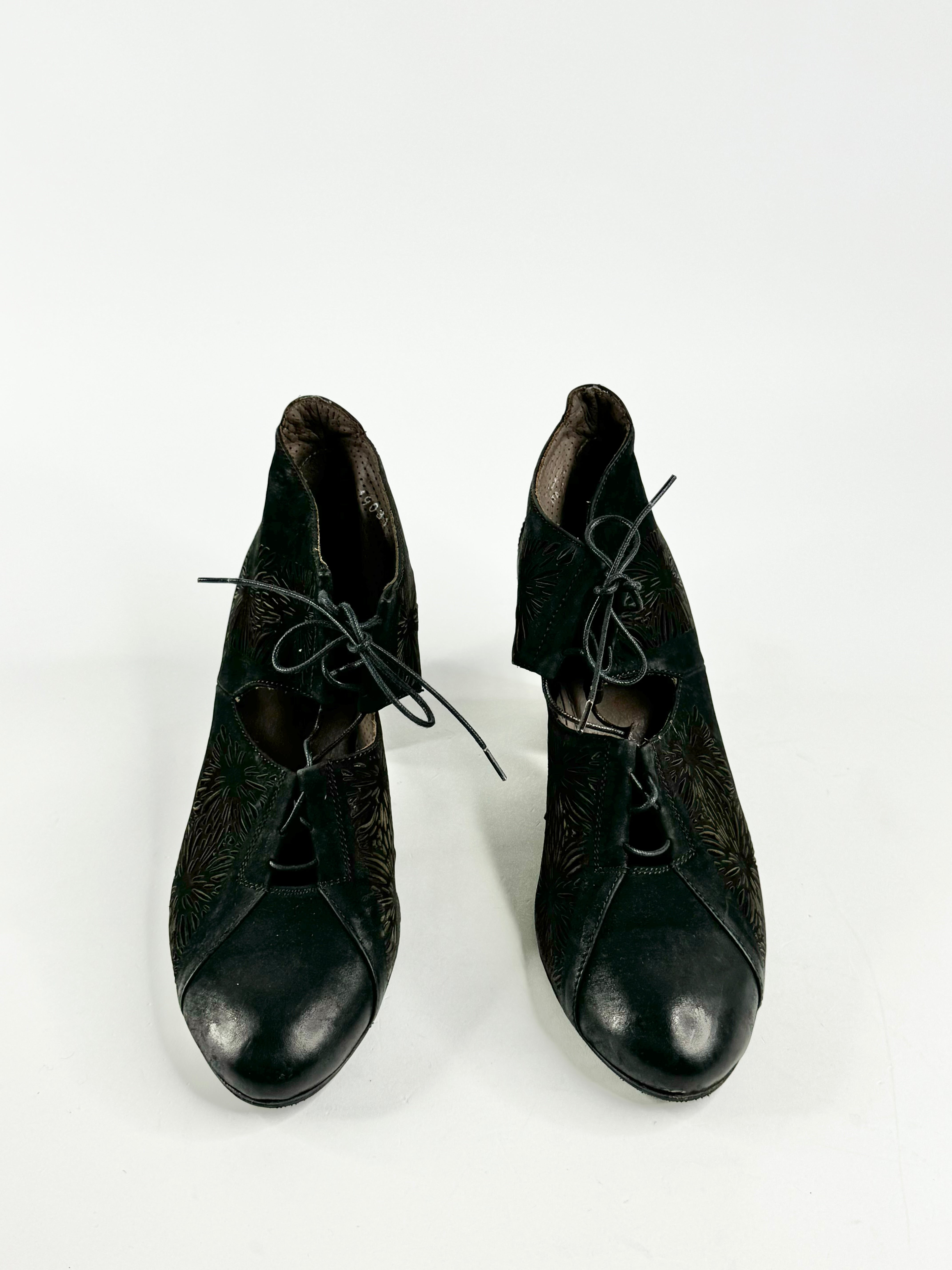 Ink Black Laser Cut Block Heels - EU37
