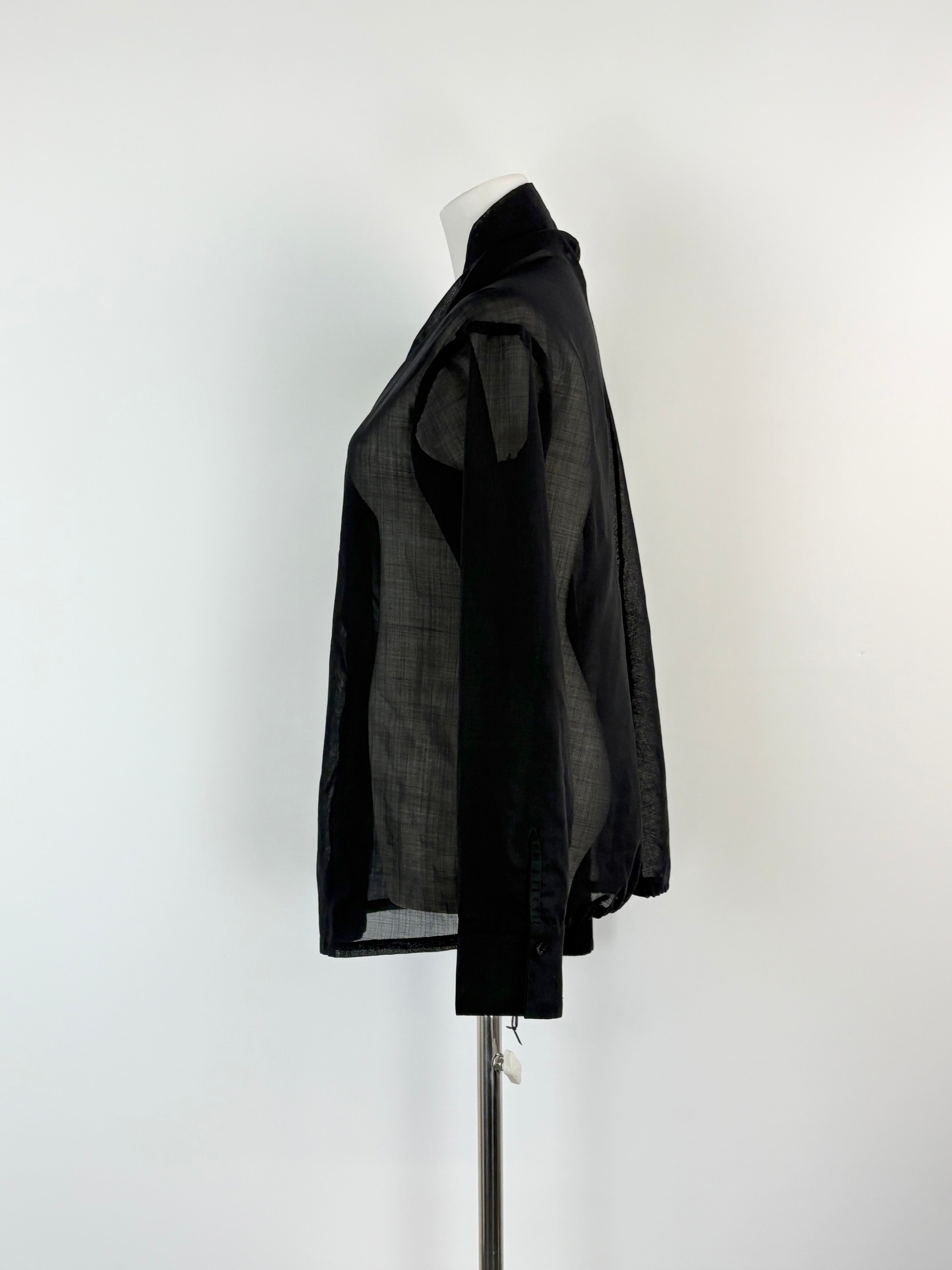 Maiike Sheer Black Wool & Silk Blend Blouse - AU10