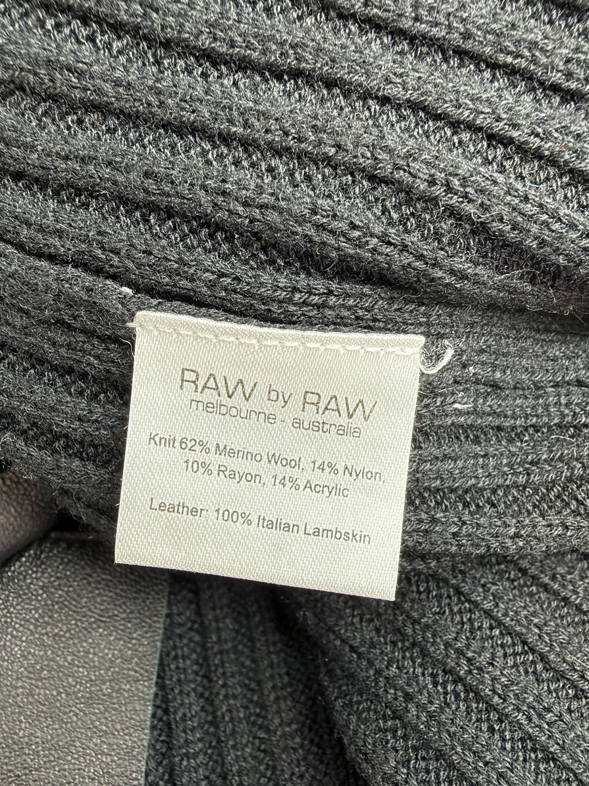 Raw by Raw Black Rib Knit Leather Trim Waterfall Cardigan - AU10/12