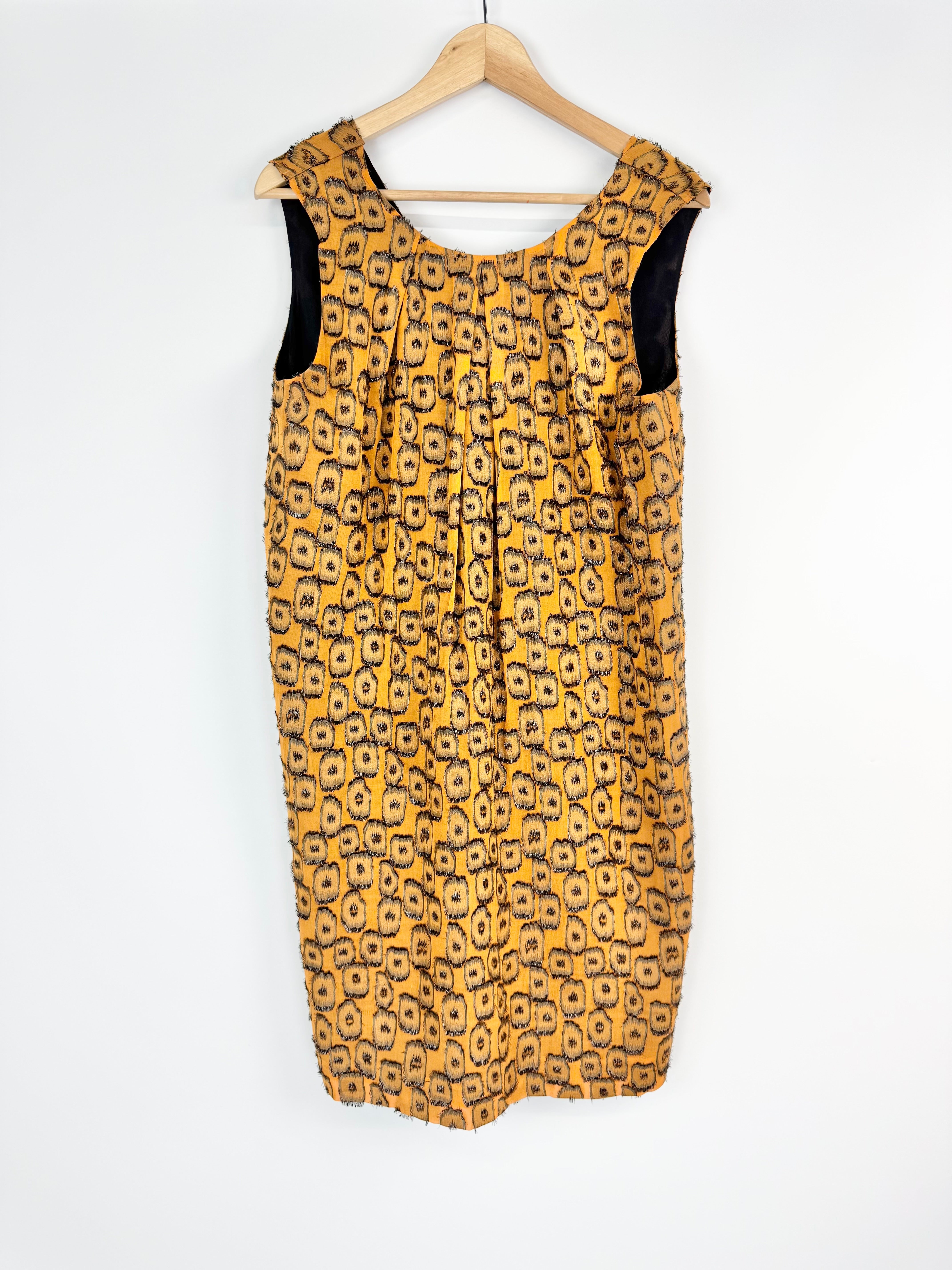 Gorman Antique Gold Metallic Silk Blend Shift Dress - AU12