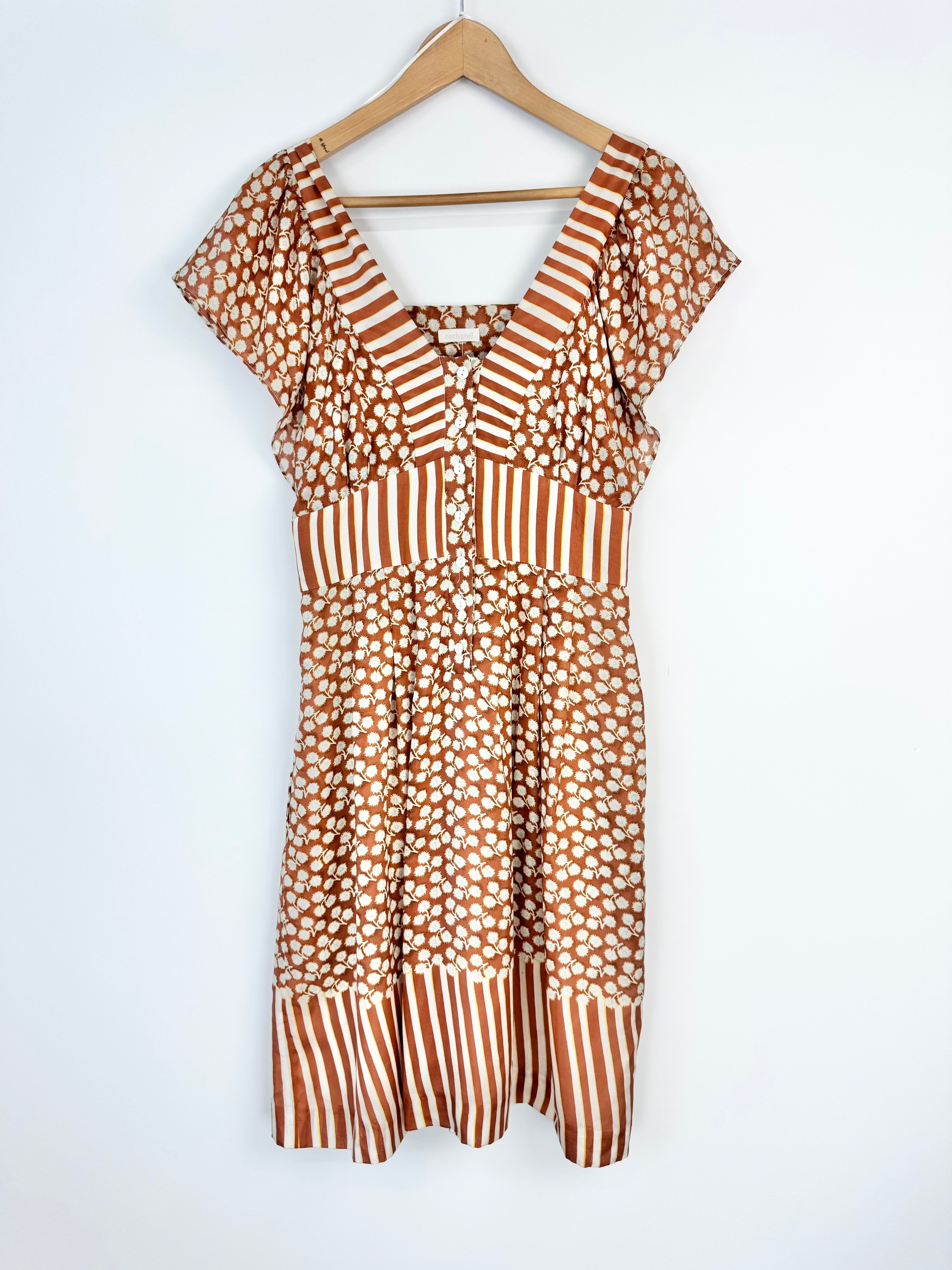 Cacharel Caramel & Vanilla Silk Floral & Striped Dress - AU8/10