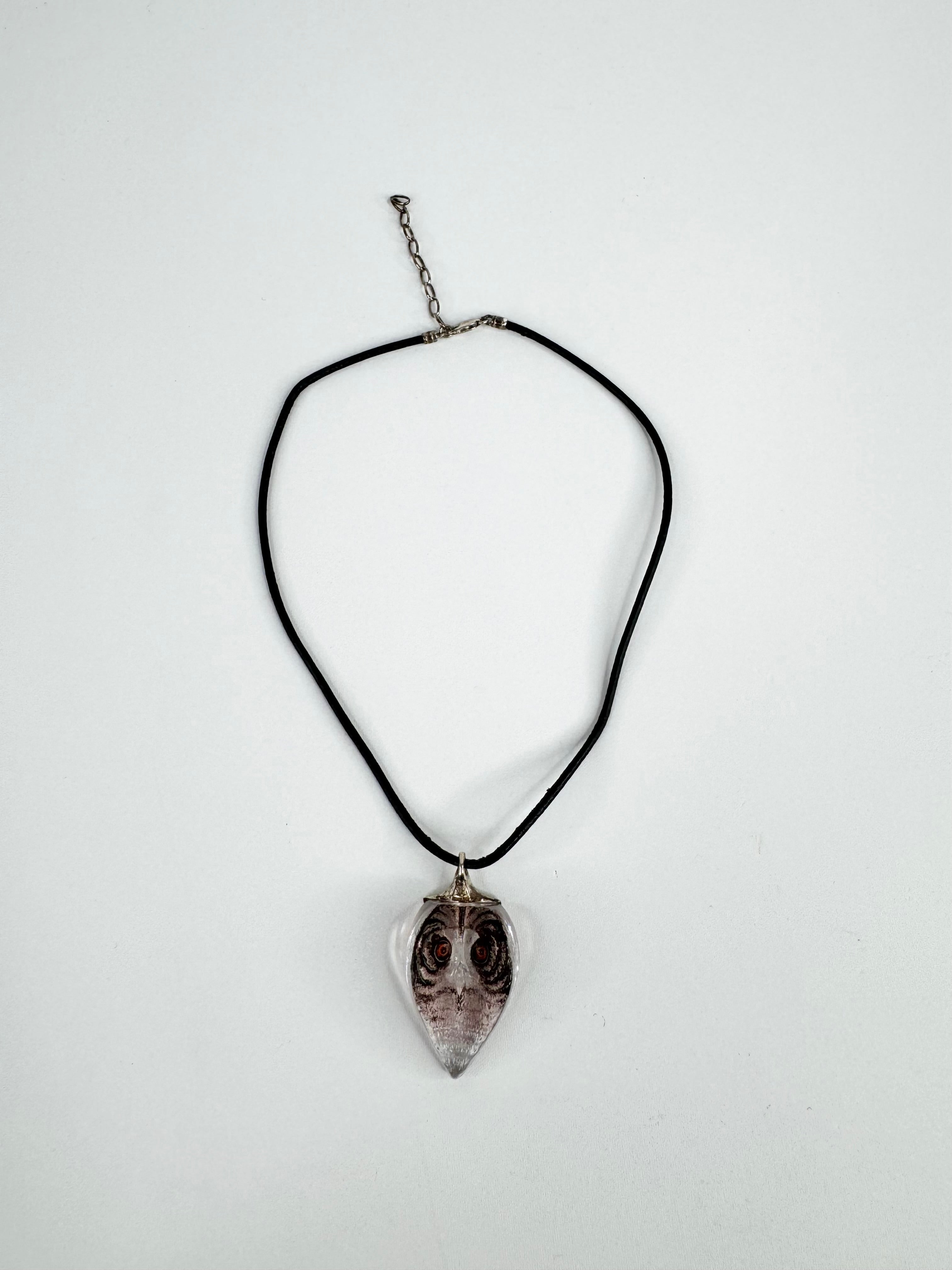 Mats Jonasson Swedish Art Glass Owl Pendant & Necklace