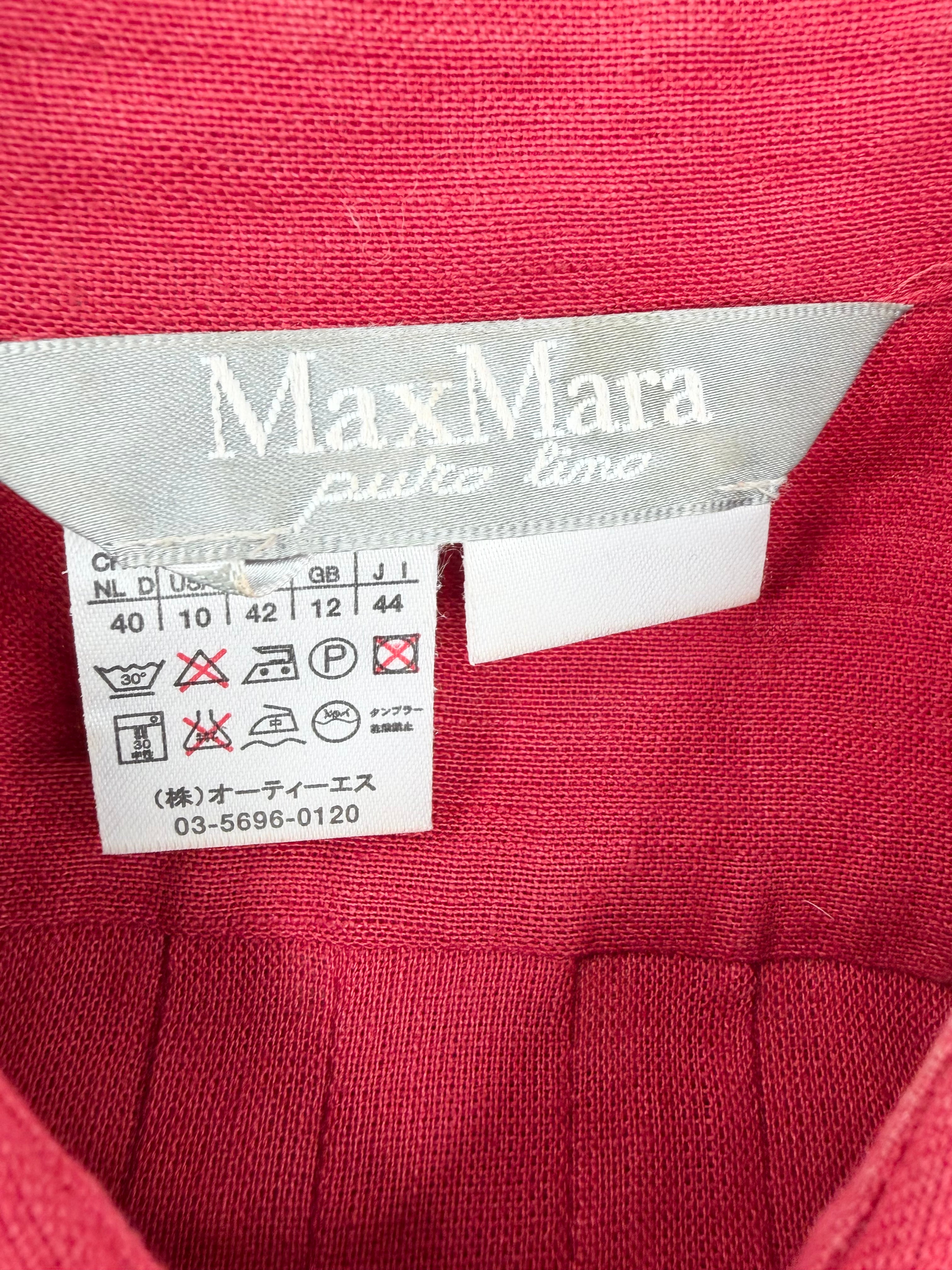 Max Mara Brick Red Linen Pintuck & Crochet Detail Shirt Dress - AU12