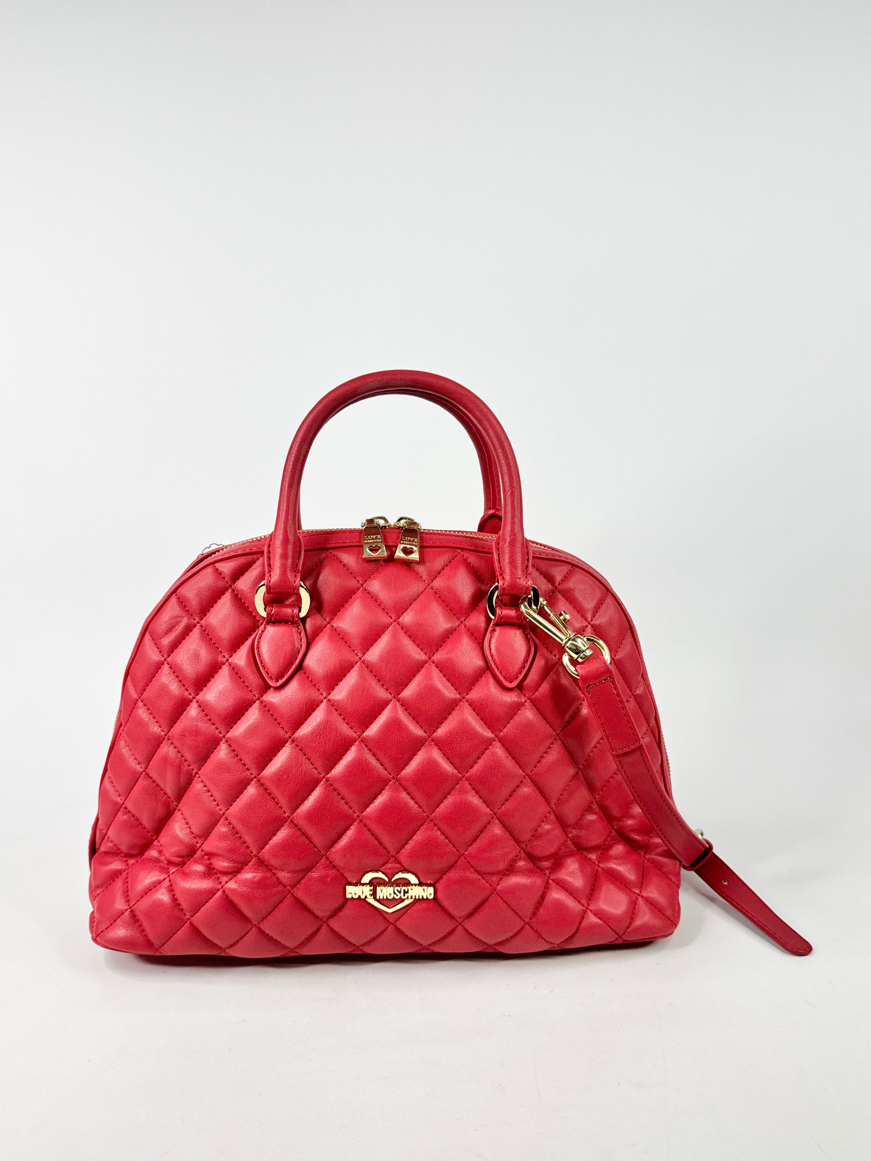 Love Moschino Strawberry Red Quilted Bowling Bag