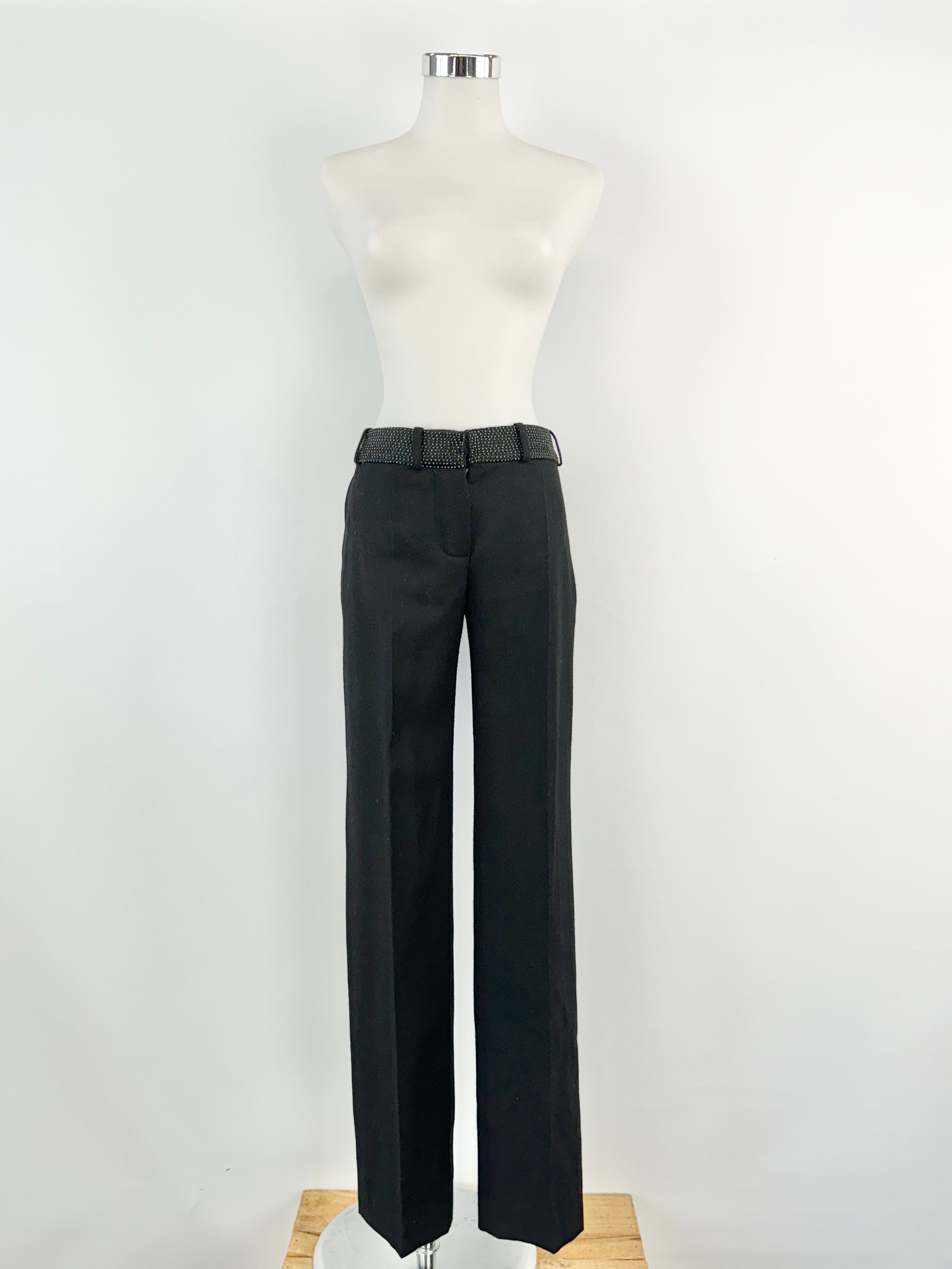 Chloe Black Wool Beaded Waist Slacks - AU10