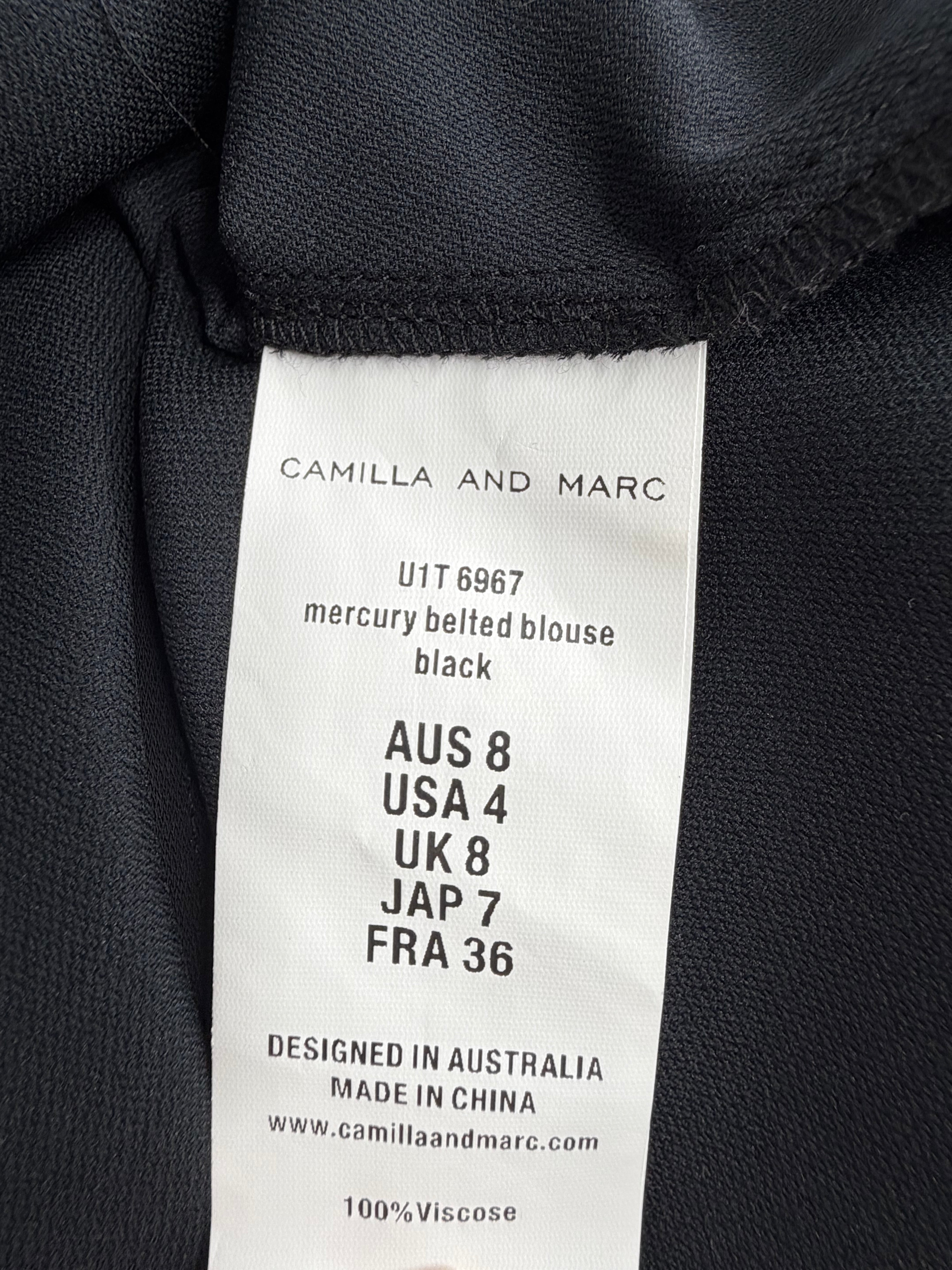 Camilla & Marc Black 'Mercury Belted Blouse' NWT - AU8