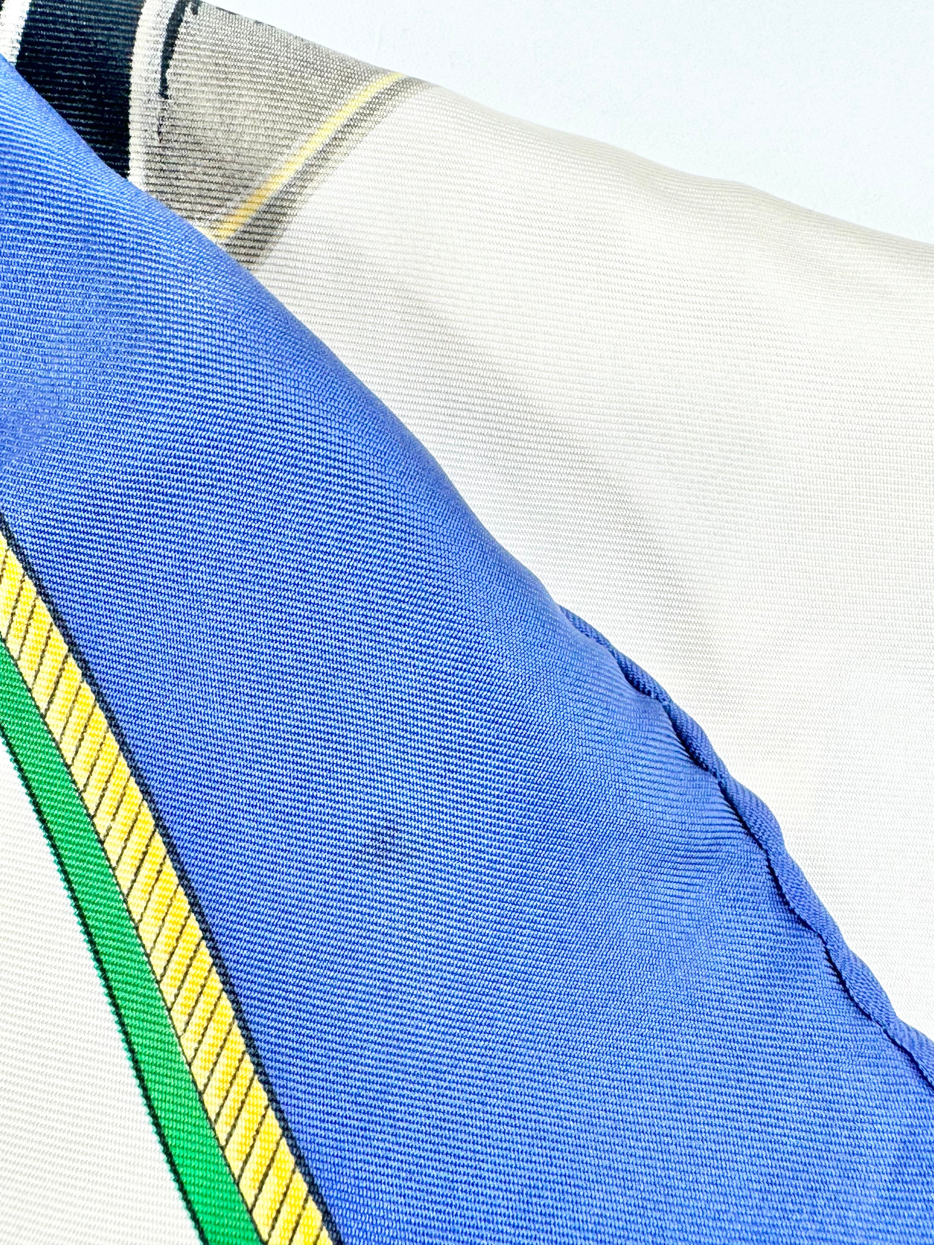 Hermès Scarf Carré ‘les voitures à transformation’ Blue Silk Scarf