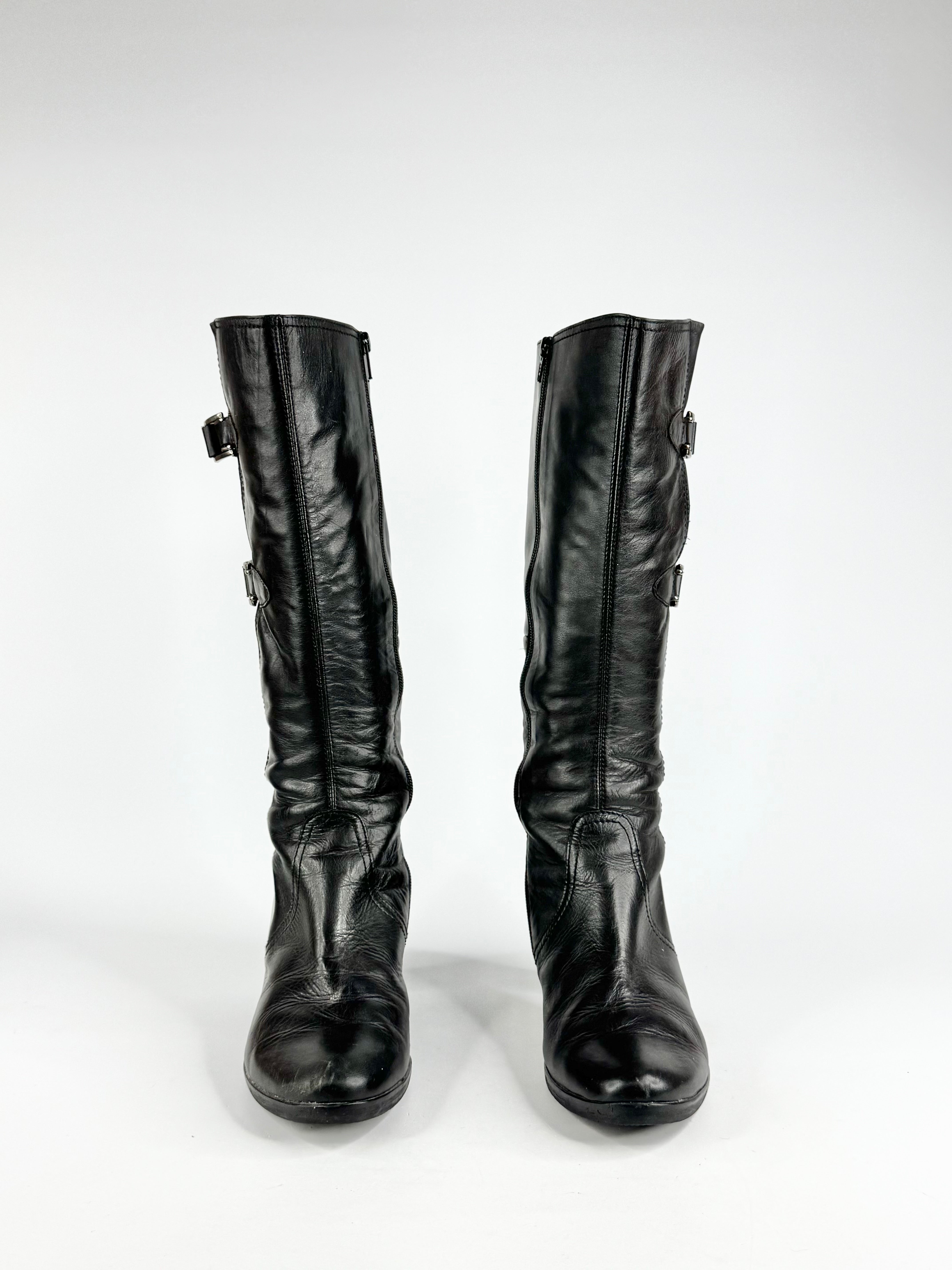 Gabor Black Leather Heeled Boots - EU39