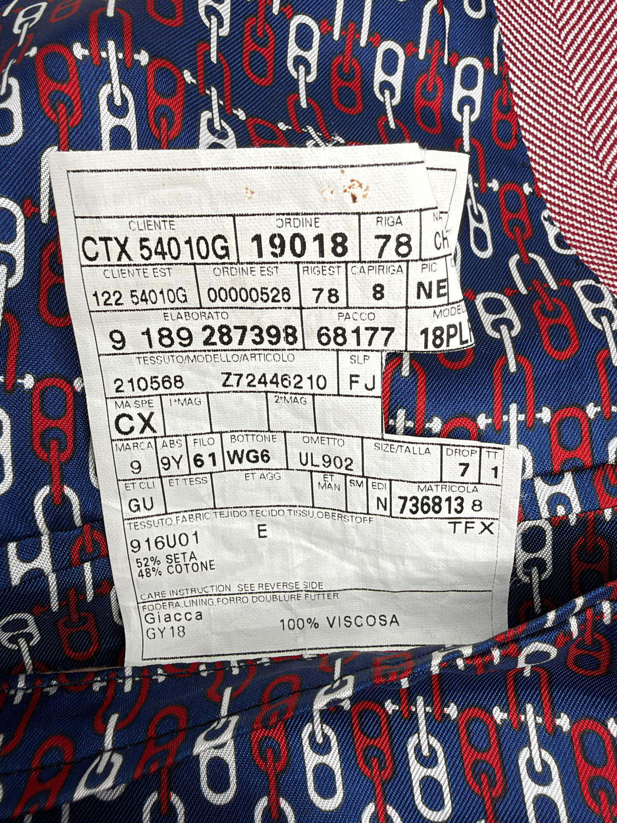 Gucci Red & Cream Herringbone Pattern Silk & Cotton Blend Sports Coat - L