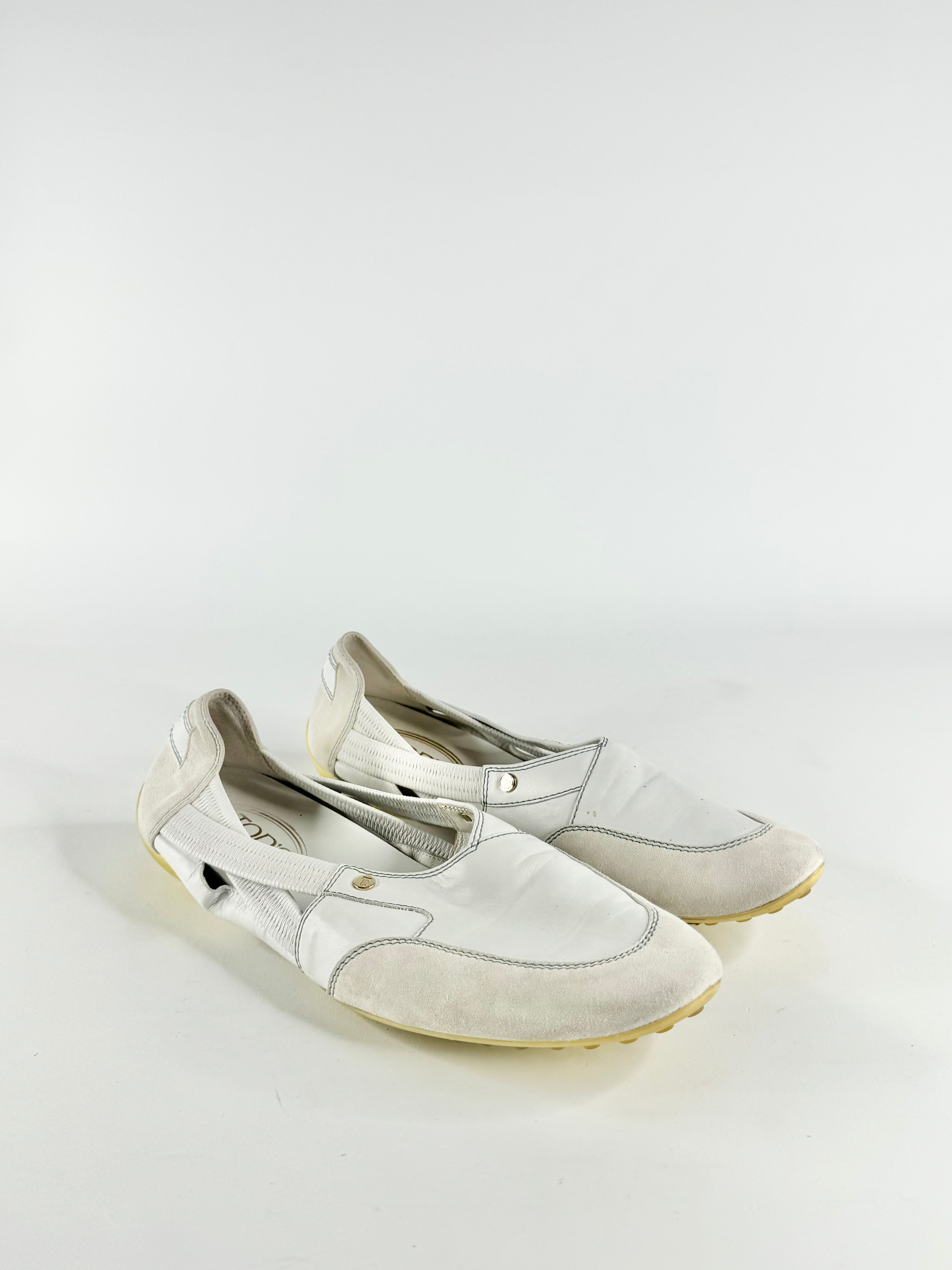 Tod’s White Leather & Suede Slip Ons - EU41