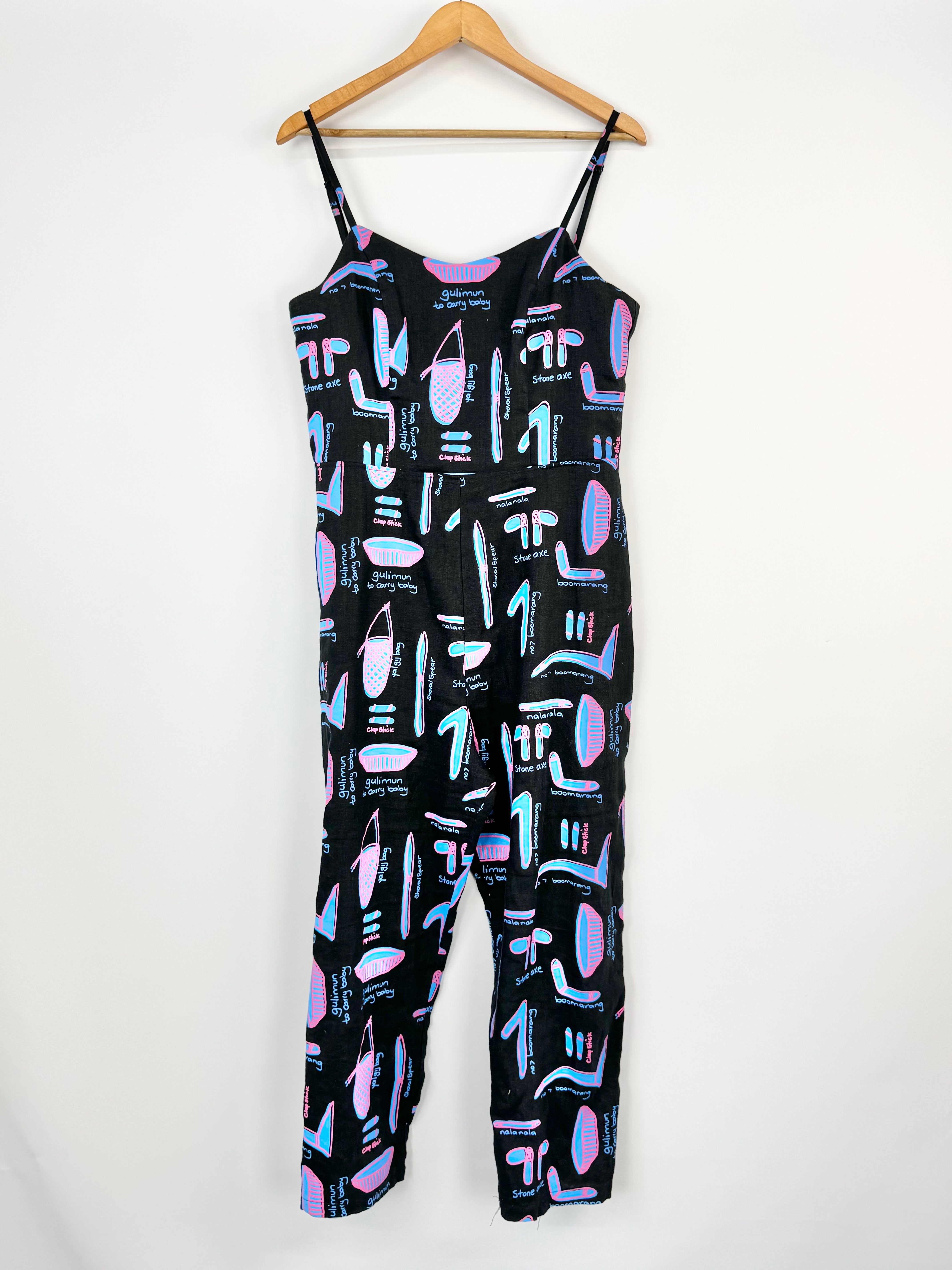 MFW Magpie Goose Black 'Gulimun' Patterned Sleeveless Linen Jumpsuit - AU12
