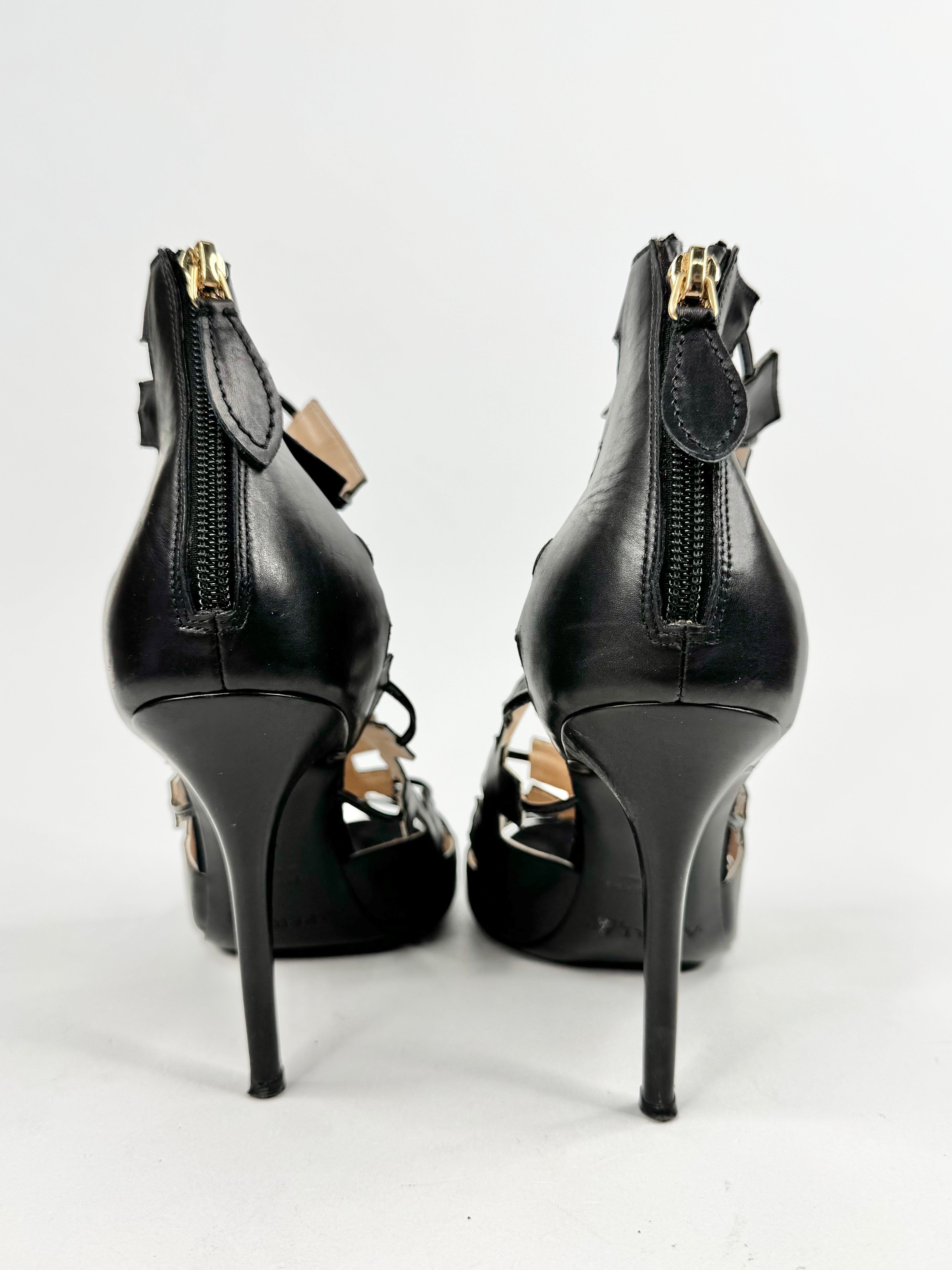 Aperlai Paris Black Leather 'Cross Booties' Stilettos - EU41