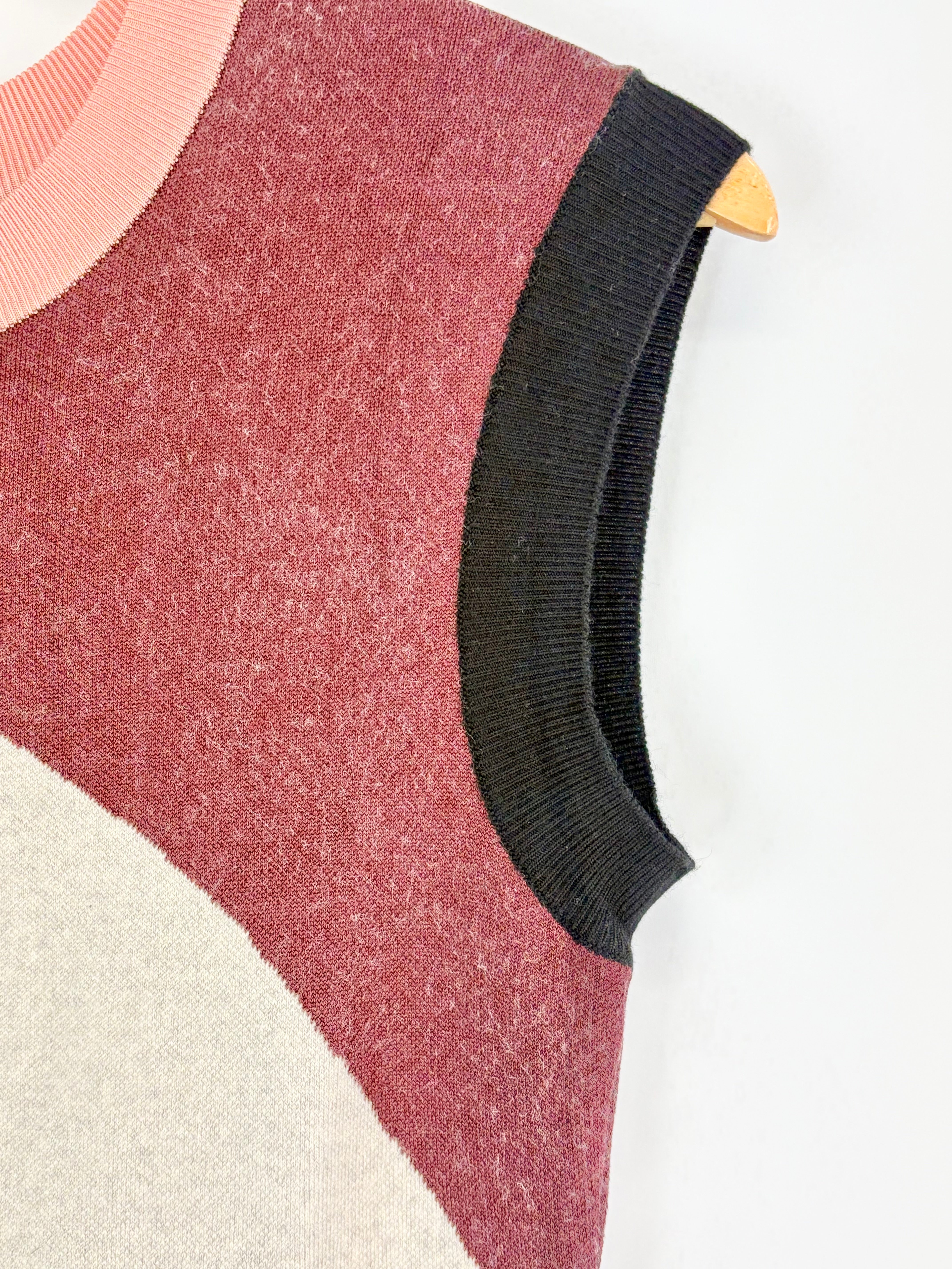 McQ Alexander McQueen Maroon, Black & Beige Knit Midi Dress - XL