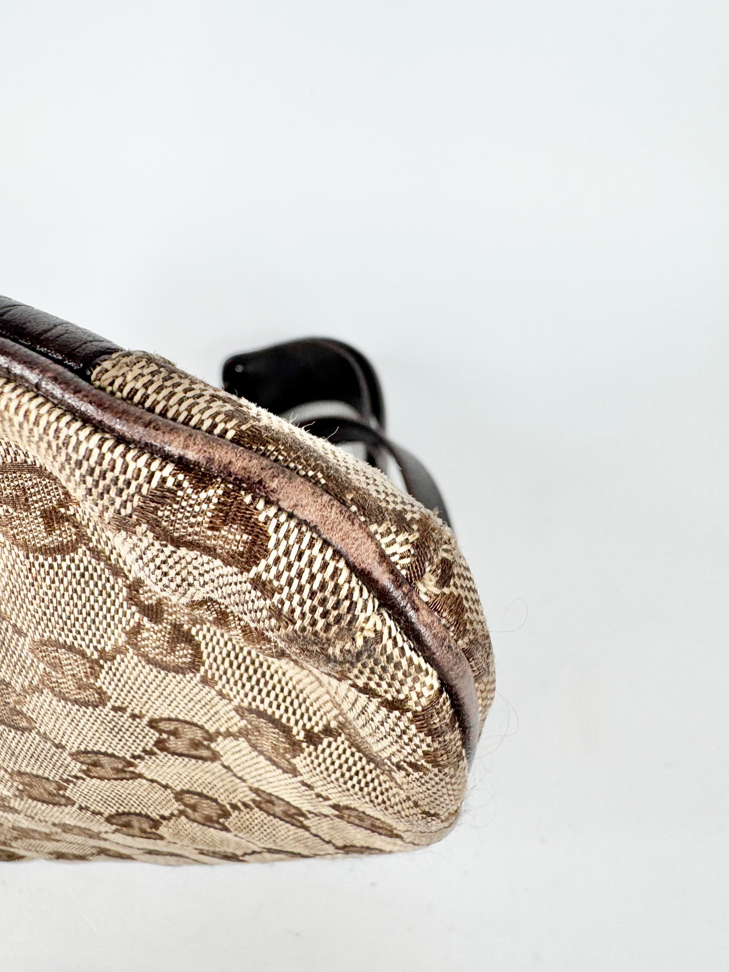 Vintage Gucci GG Canvas Horsebit Sherry Line Shoulder Bag Brown Beige