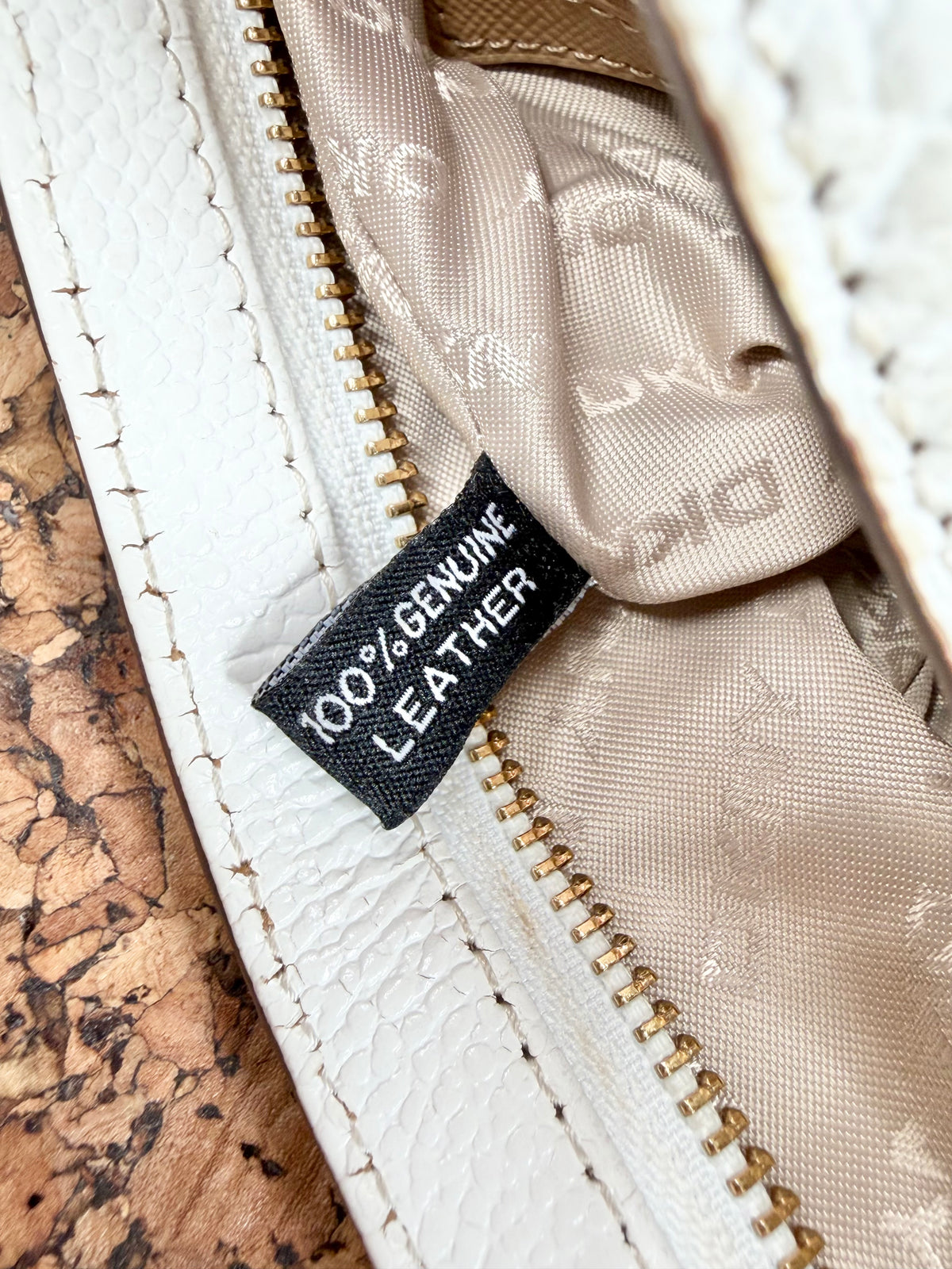 DKNY White Grained Leather Shoulder Bag