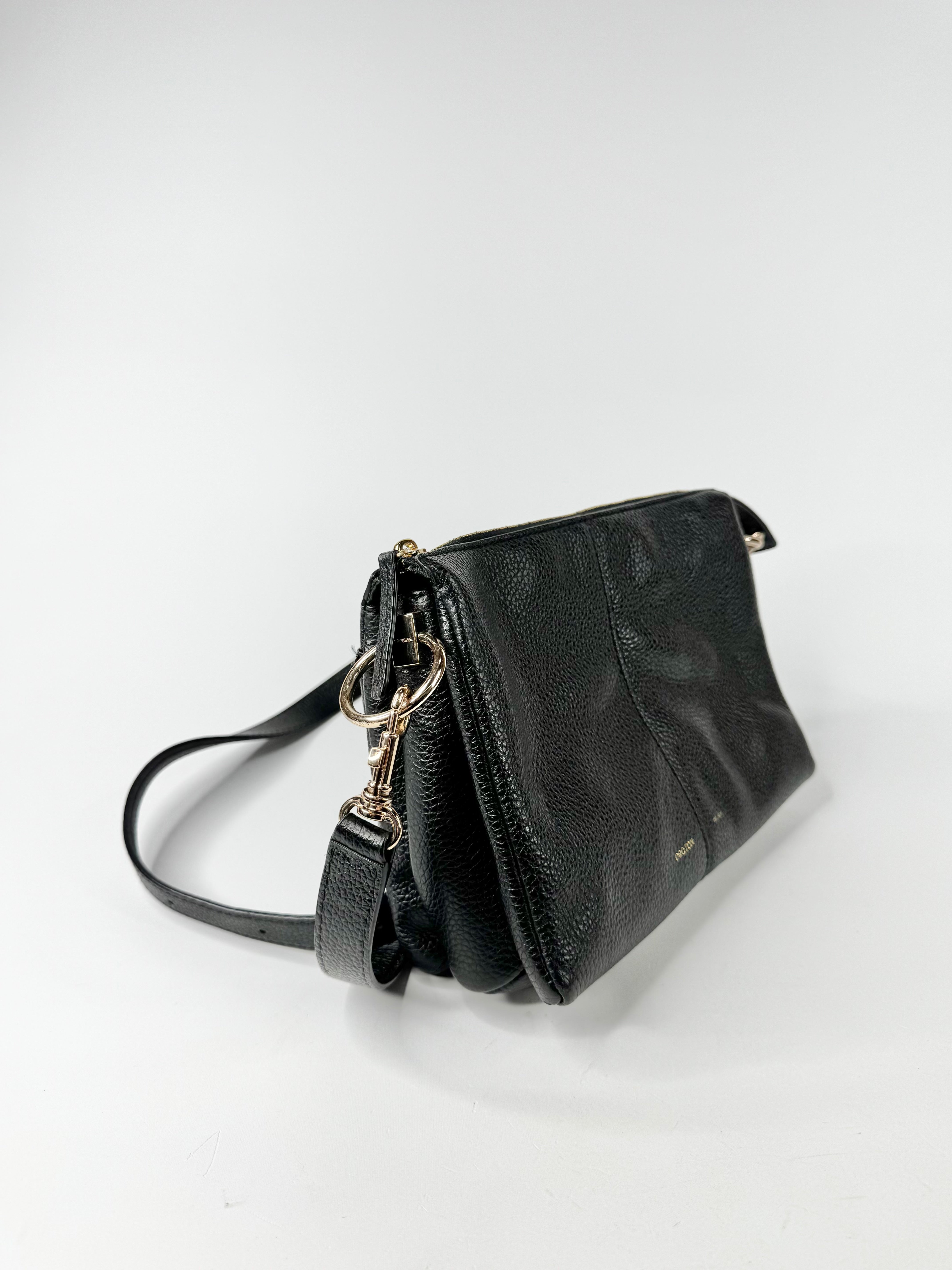 Oroton Black Grained Leather Cross Body Bag