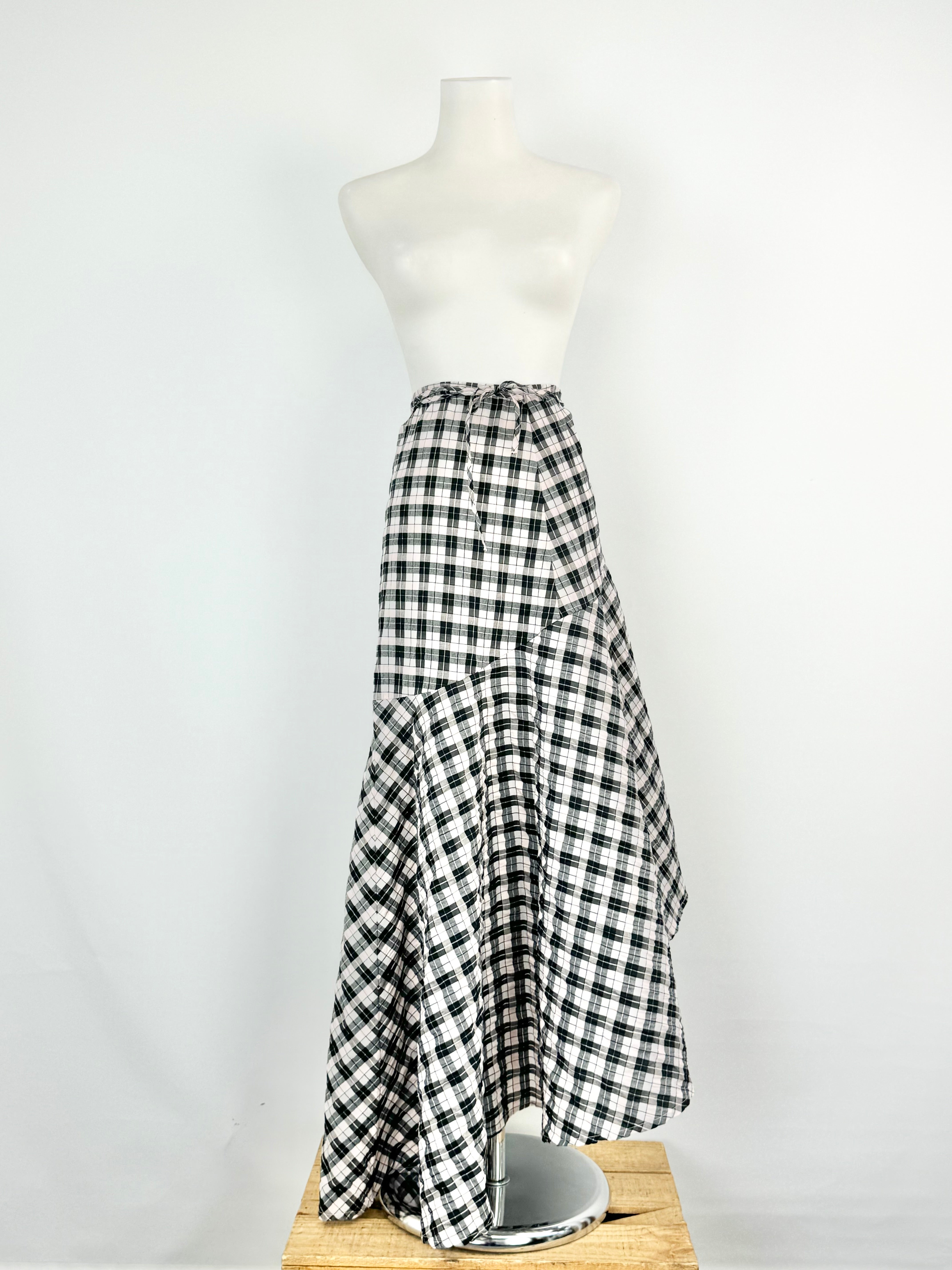 Ganni Pink Black & Silver Plaid Seersucker Maxi Skirt - AU8/10