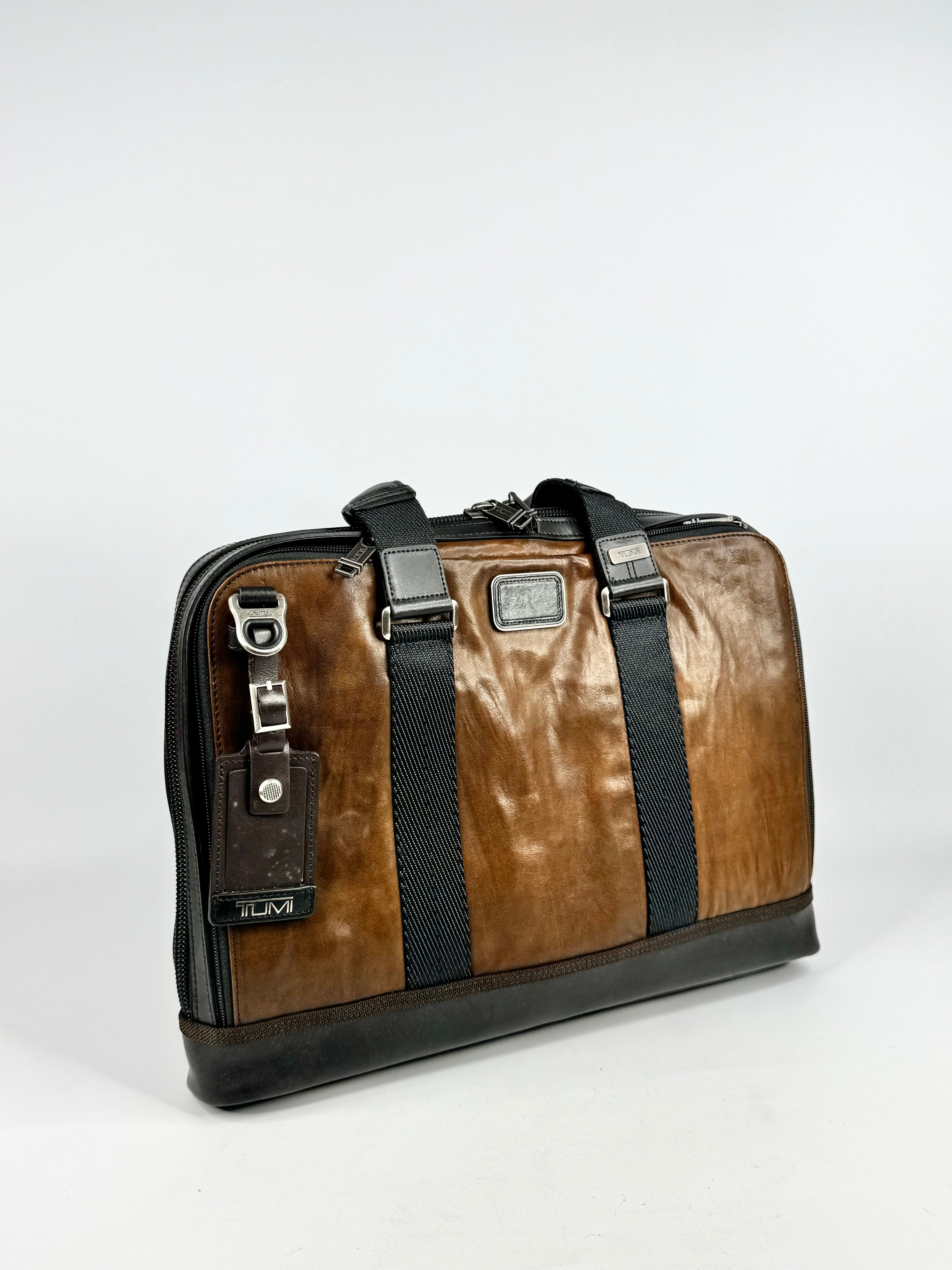 Tumi Brown & Black Leather Messenger Bag
