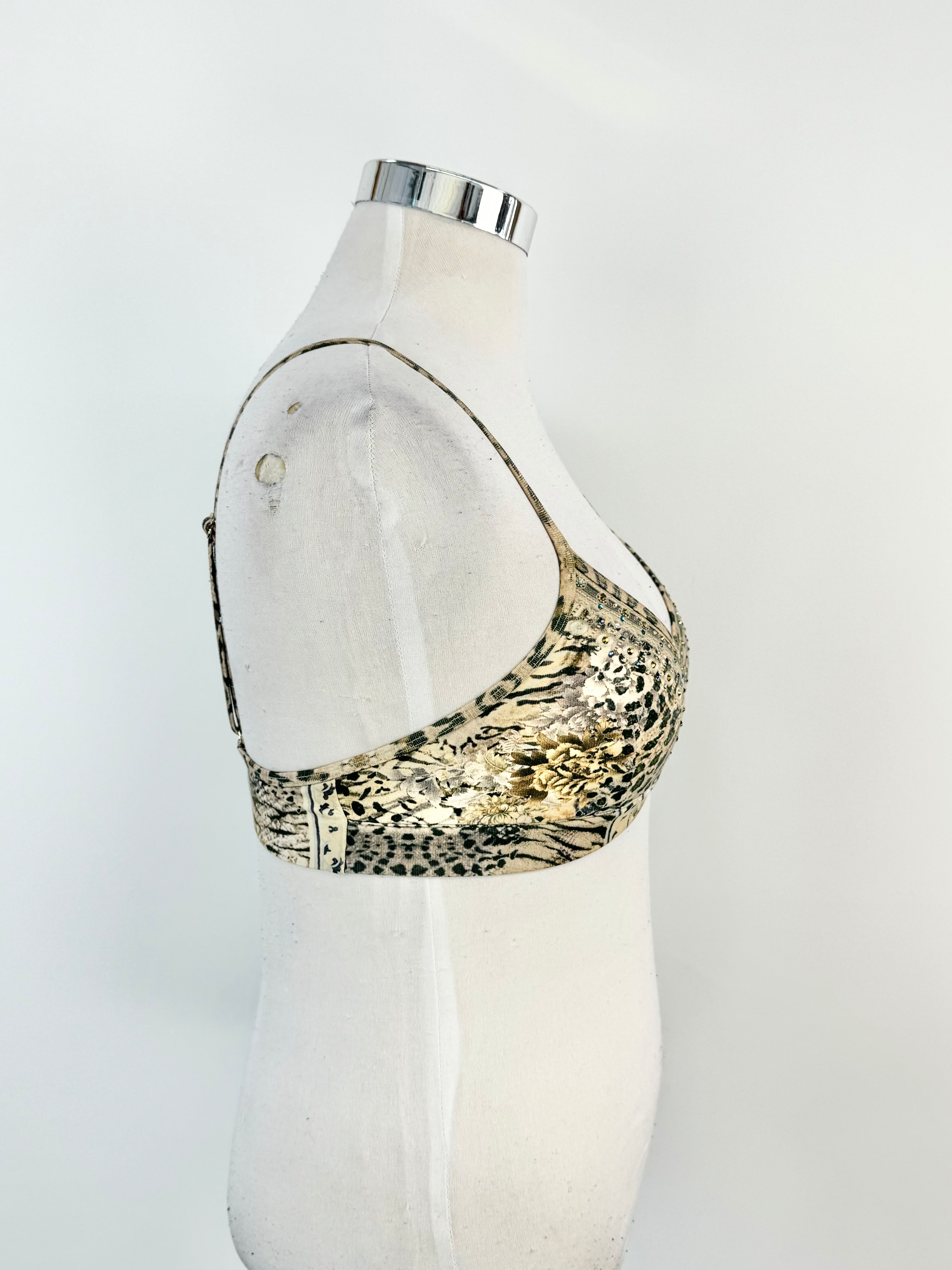 Camilla Soft Cream Snakeprint & Floral Crystal Embellished Bra - AU12
