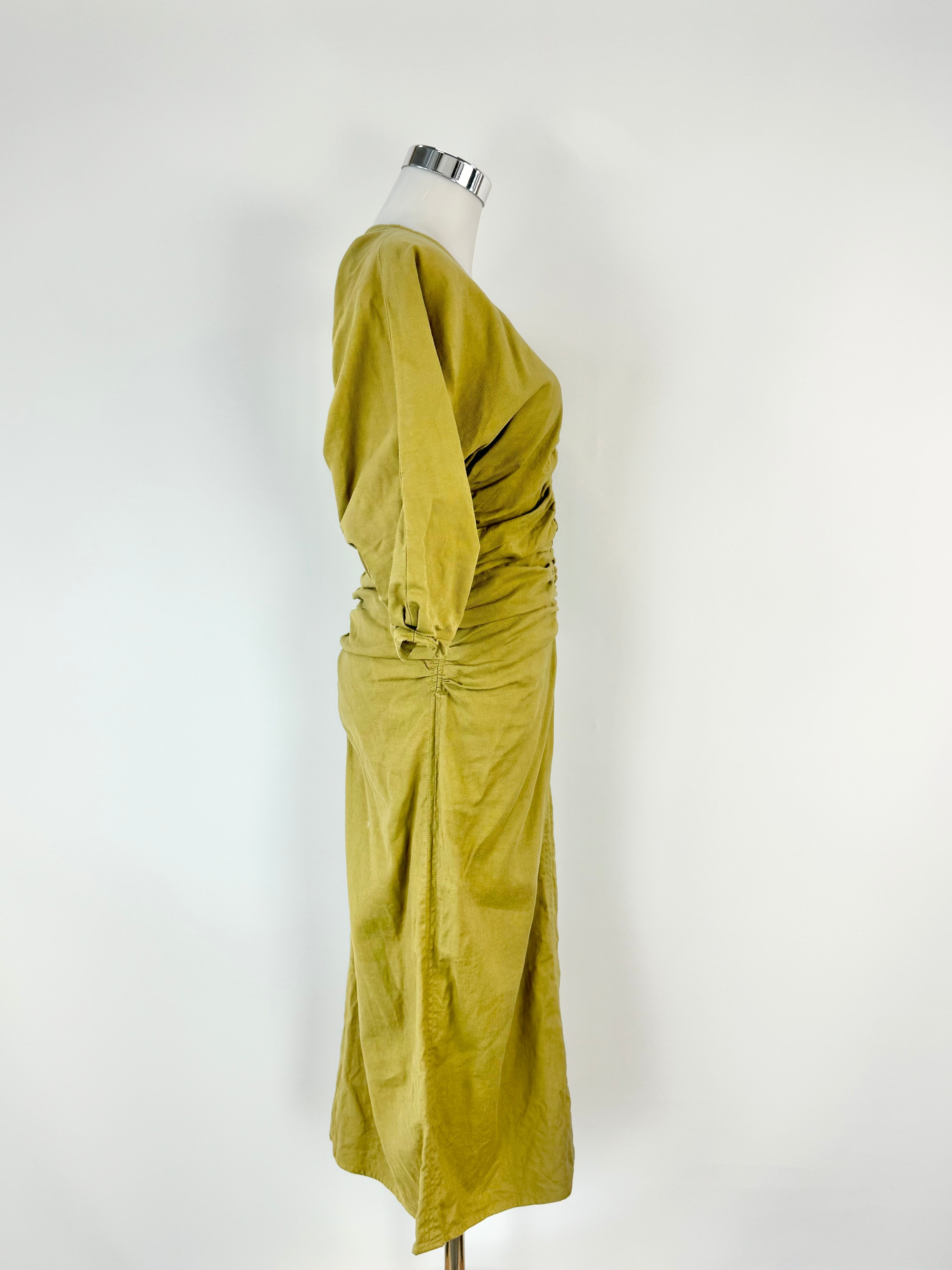 Sea New York Lichen Green Puff Sleeve Ruched Midi Dress - AU8