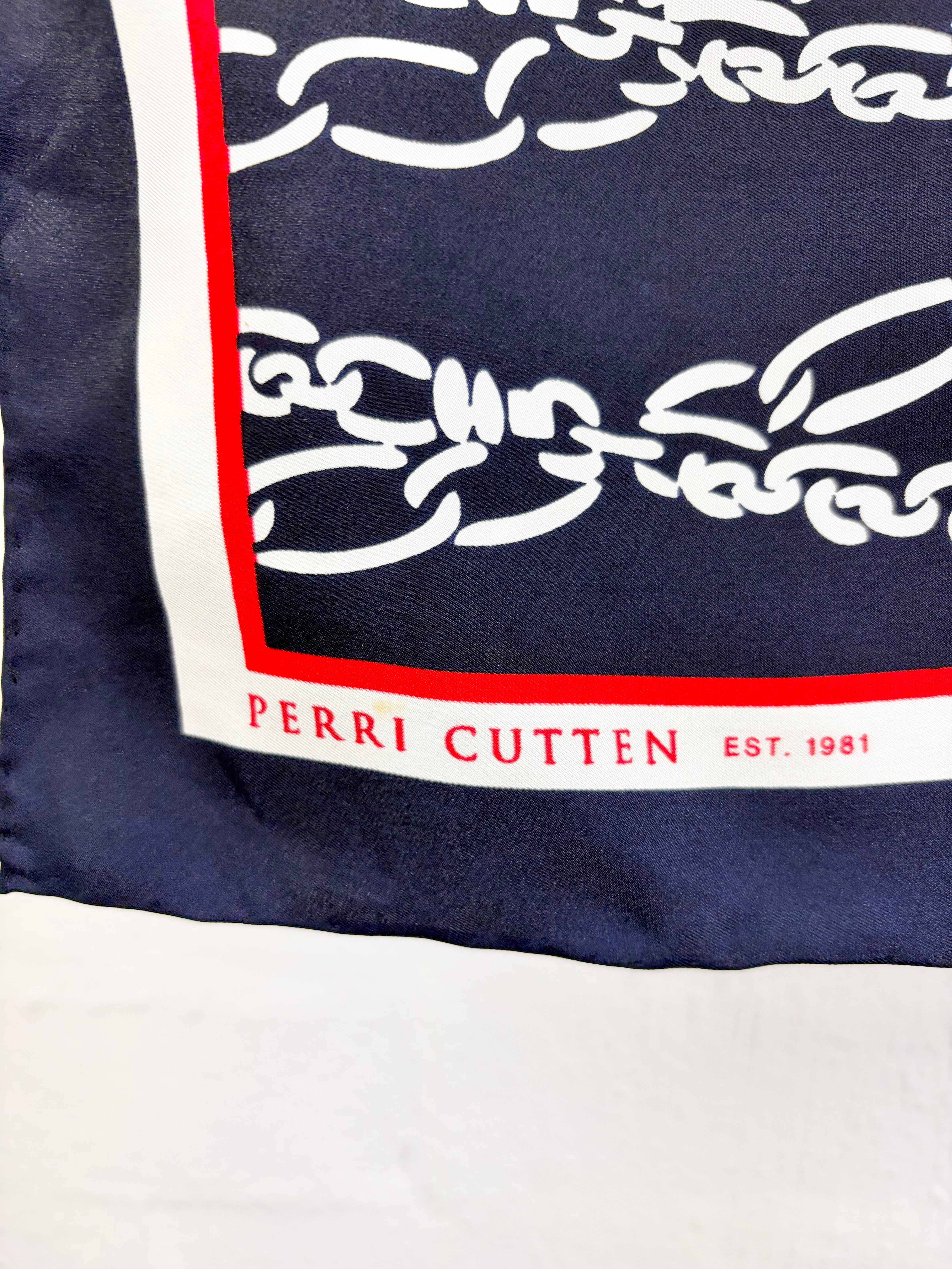 Perri Cutten Navy Blue & Red Chain Patterned Scarf