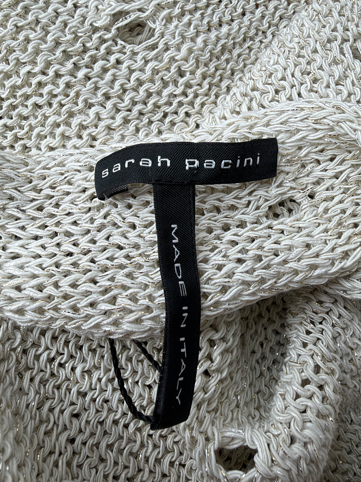 Sarah Pacini White & Gold Sheer Knit Long Sweater NWT - AU8/10