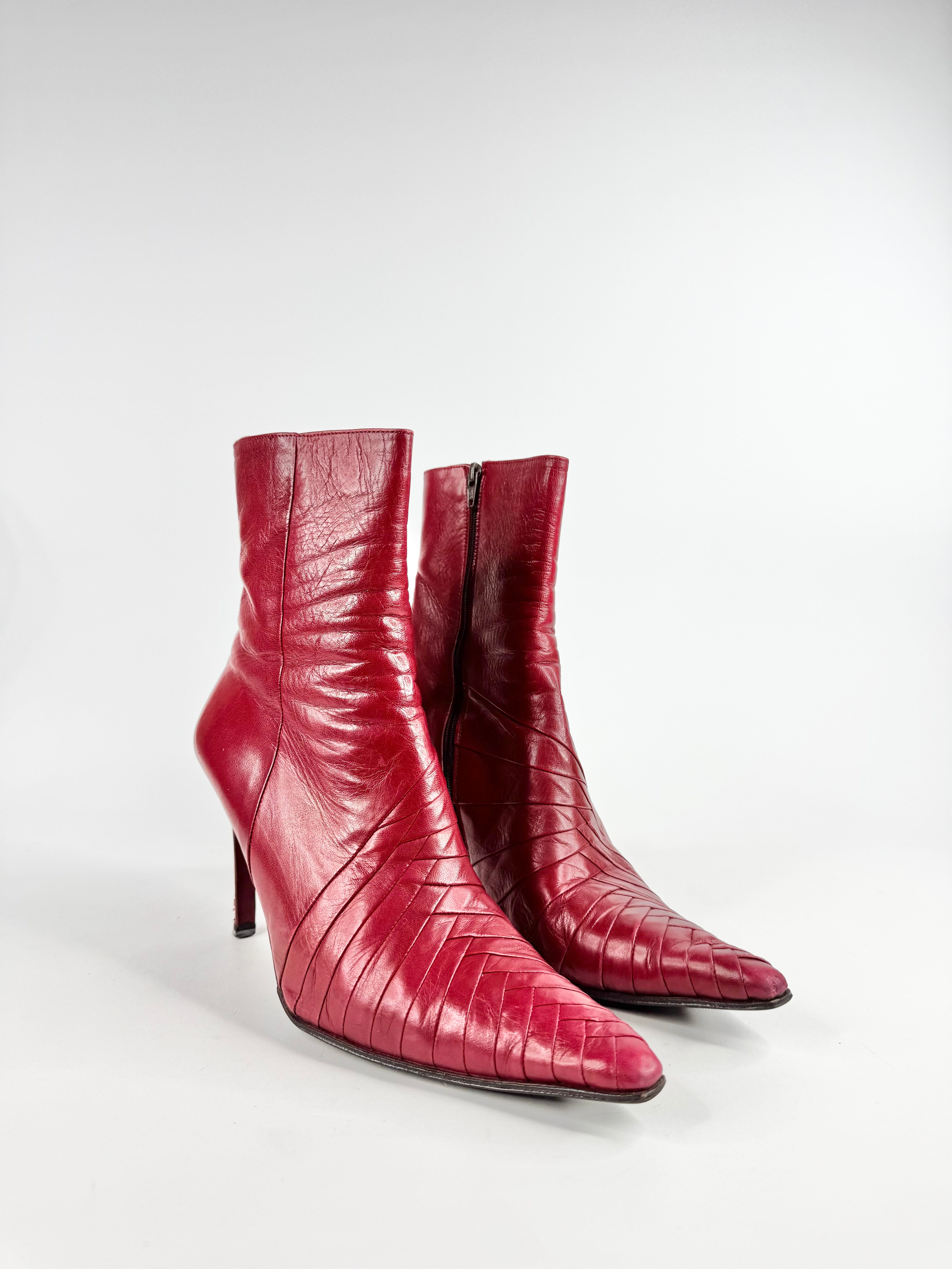 Michal Perry Cherry Red Leather Stiletto Boots - EU41.5