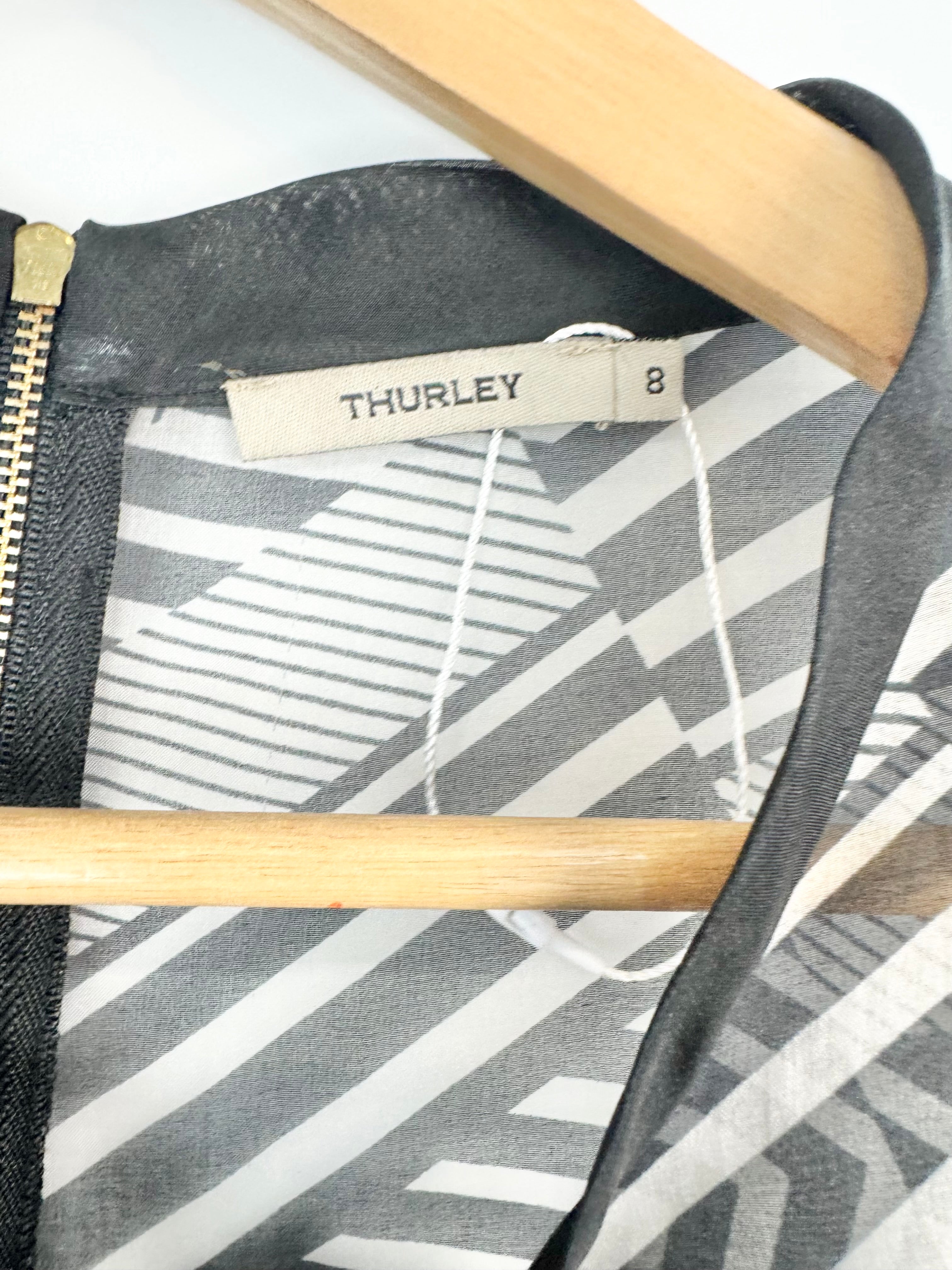 Thurley Black & White Silk Geometric Print Dress - AU8