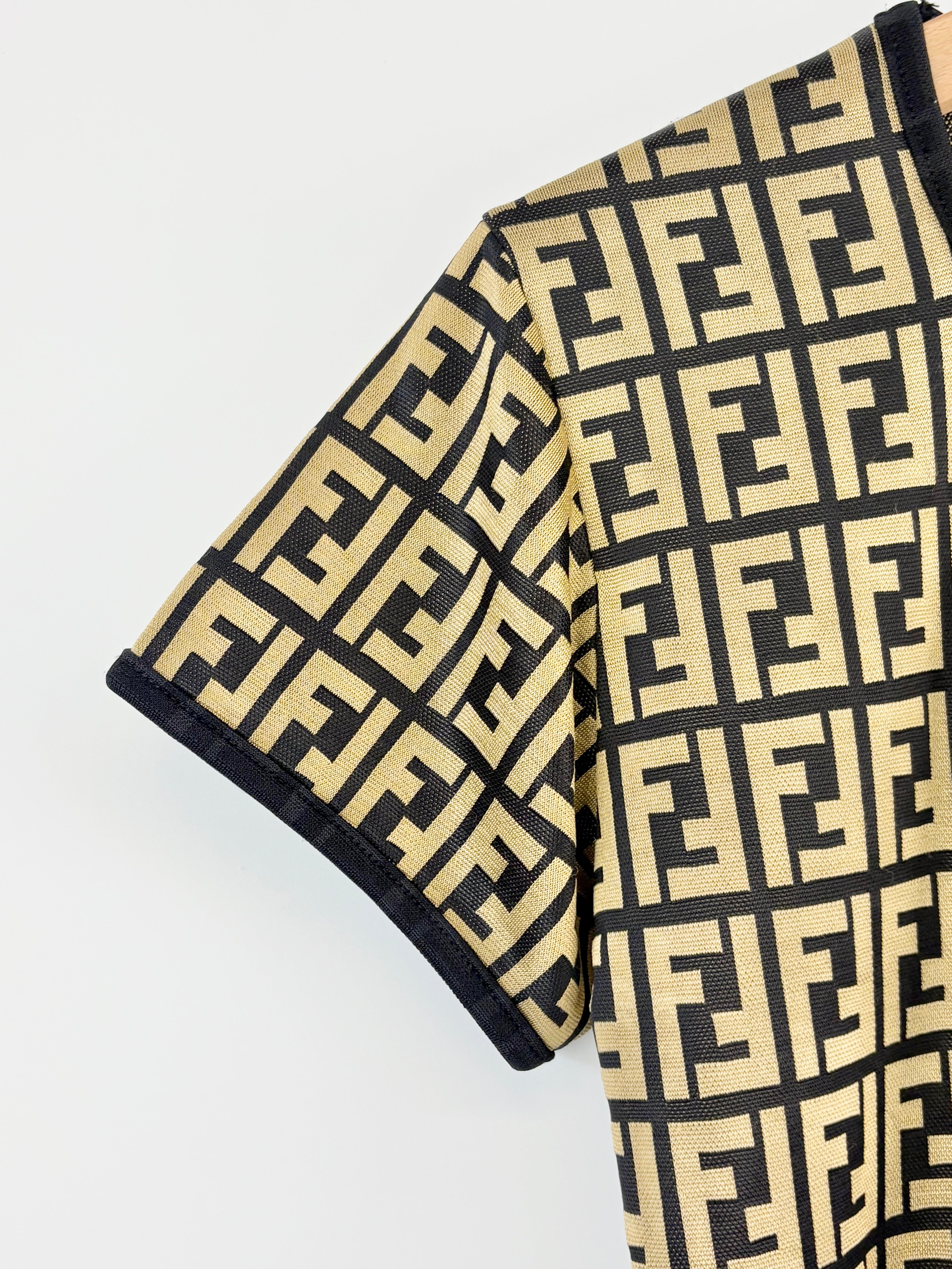 Fendi Vintage Black & Gold Monogrammed Mesh Top - AU8