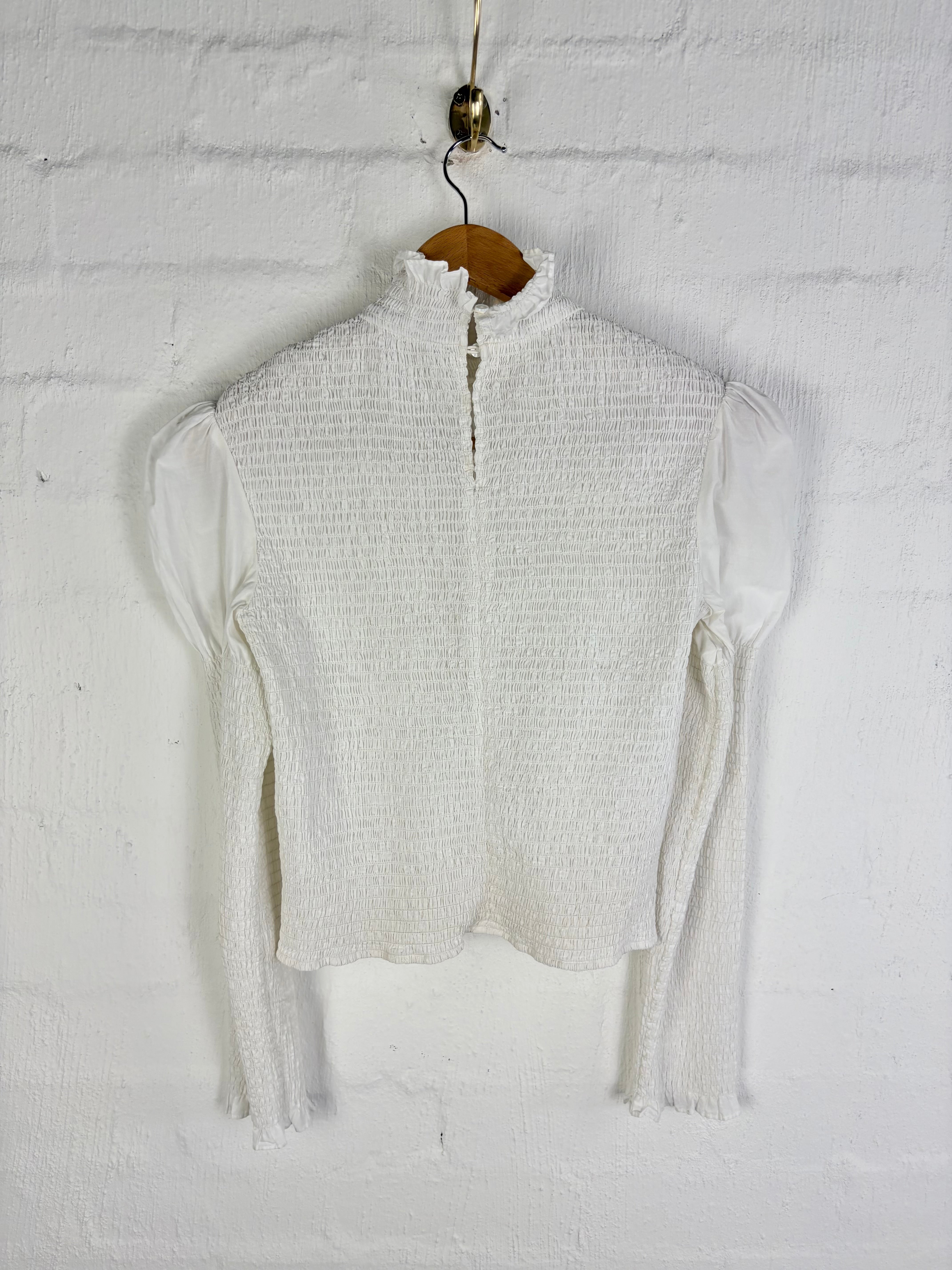 Scanlan Theodore White Shirred Puff Shoulder Blouse - AU8