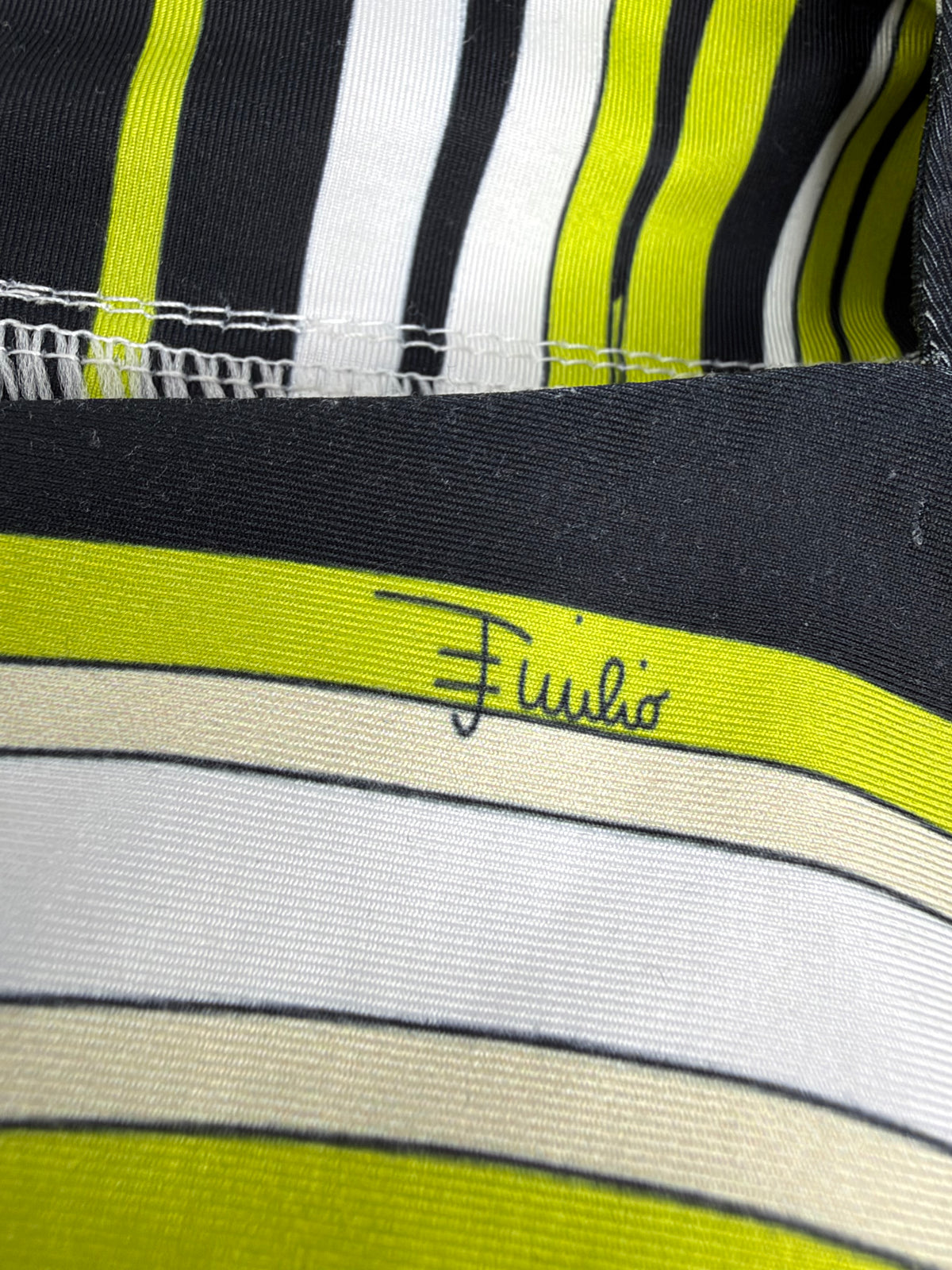 2000s Emilio Pucci Black, Lime Gren, White & Pink Floral Patterned Silk Jersey Dress - AU8/10