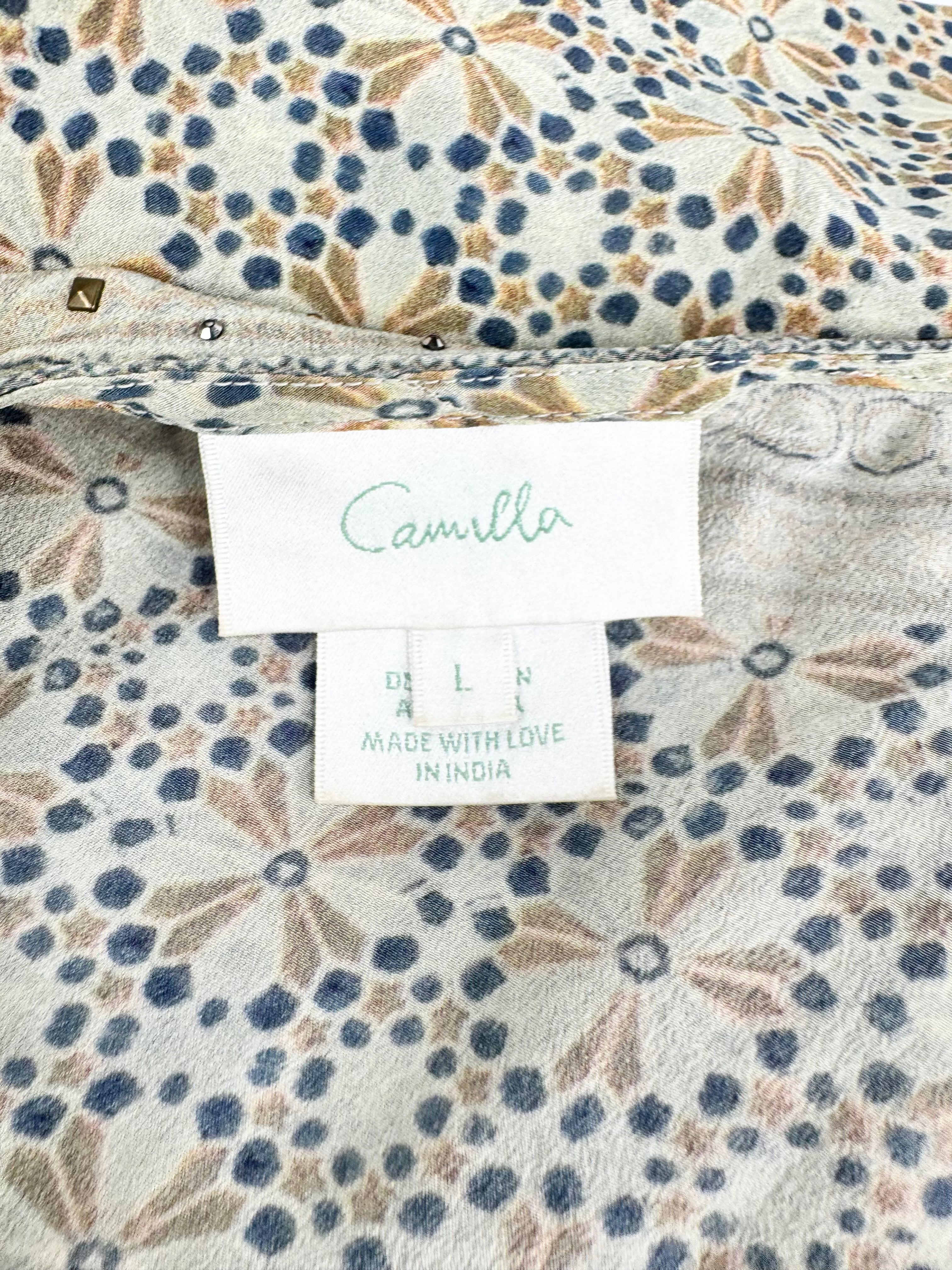 Camilla Blue & Grey Mosaic Pattern Silk Vest - AU12/14/15